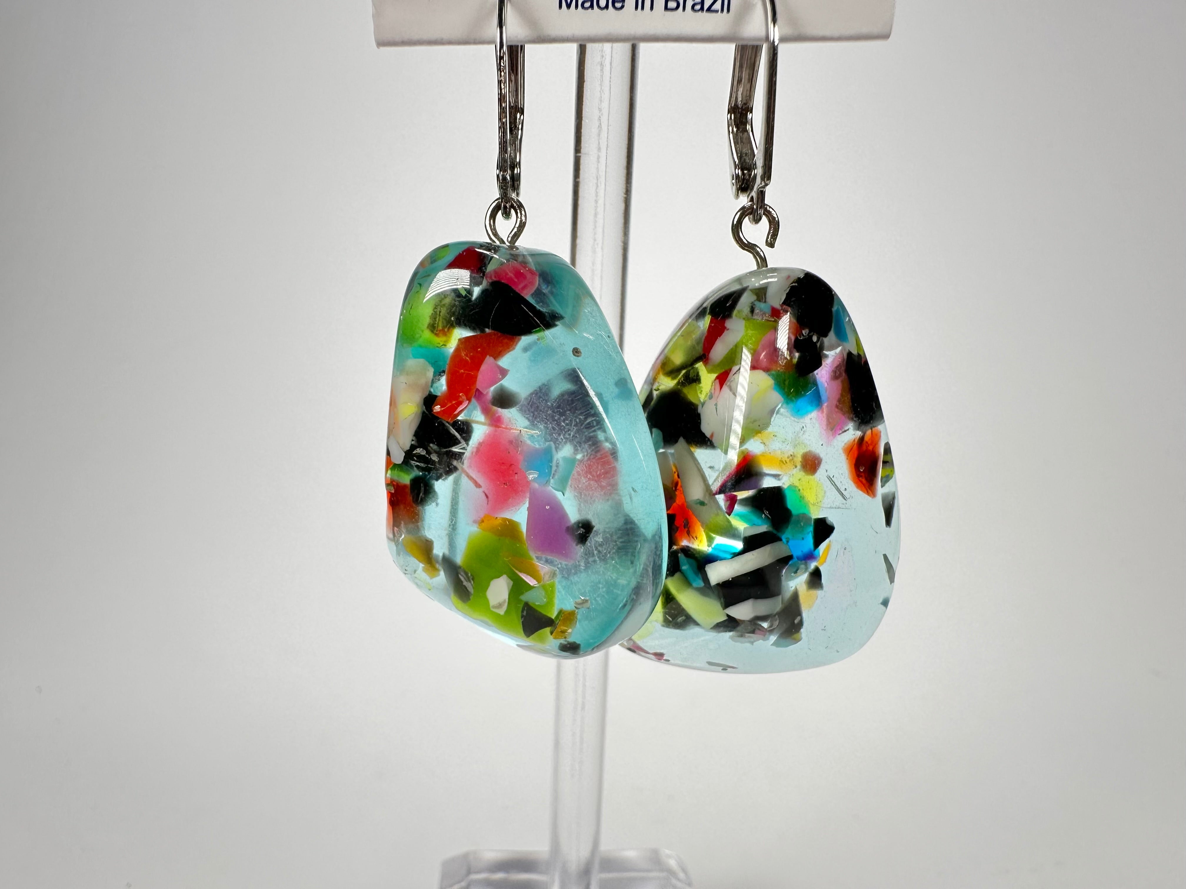 Jackie Brazil "Diamond" Light Blue Mix Flinstone on Hook Resin Earrings ( E0700 )