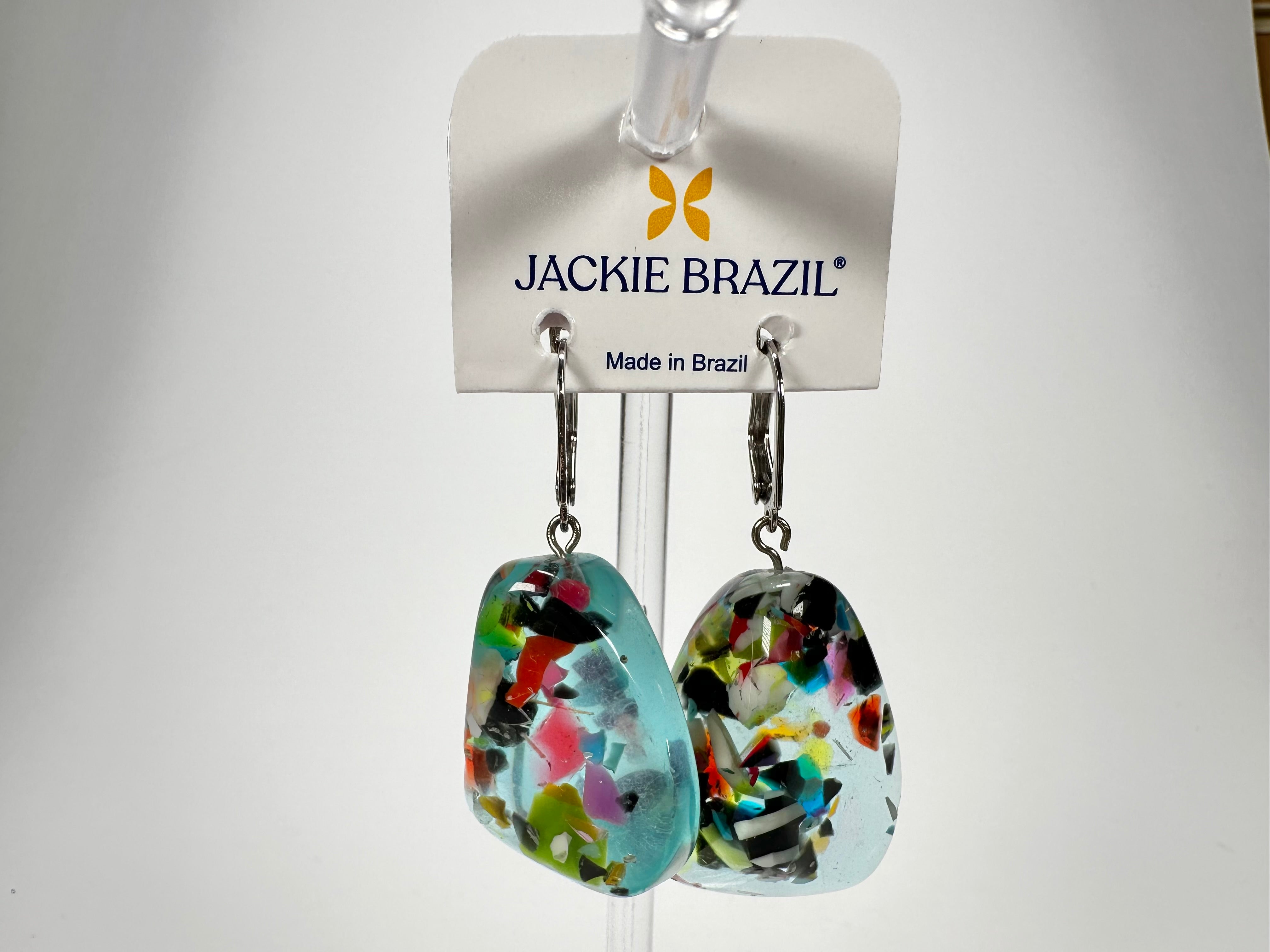 Jackie Brazil "Diamond" Light Blue Mix Flinstone on Hook Resin Earrings ( E0700 )