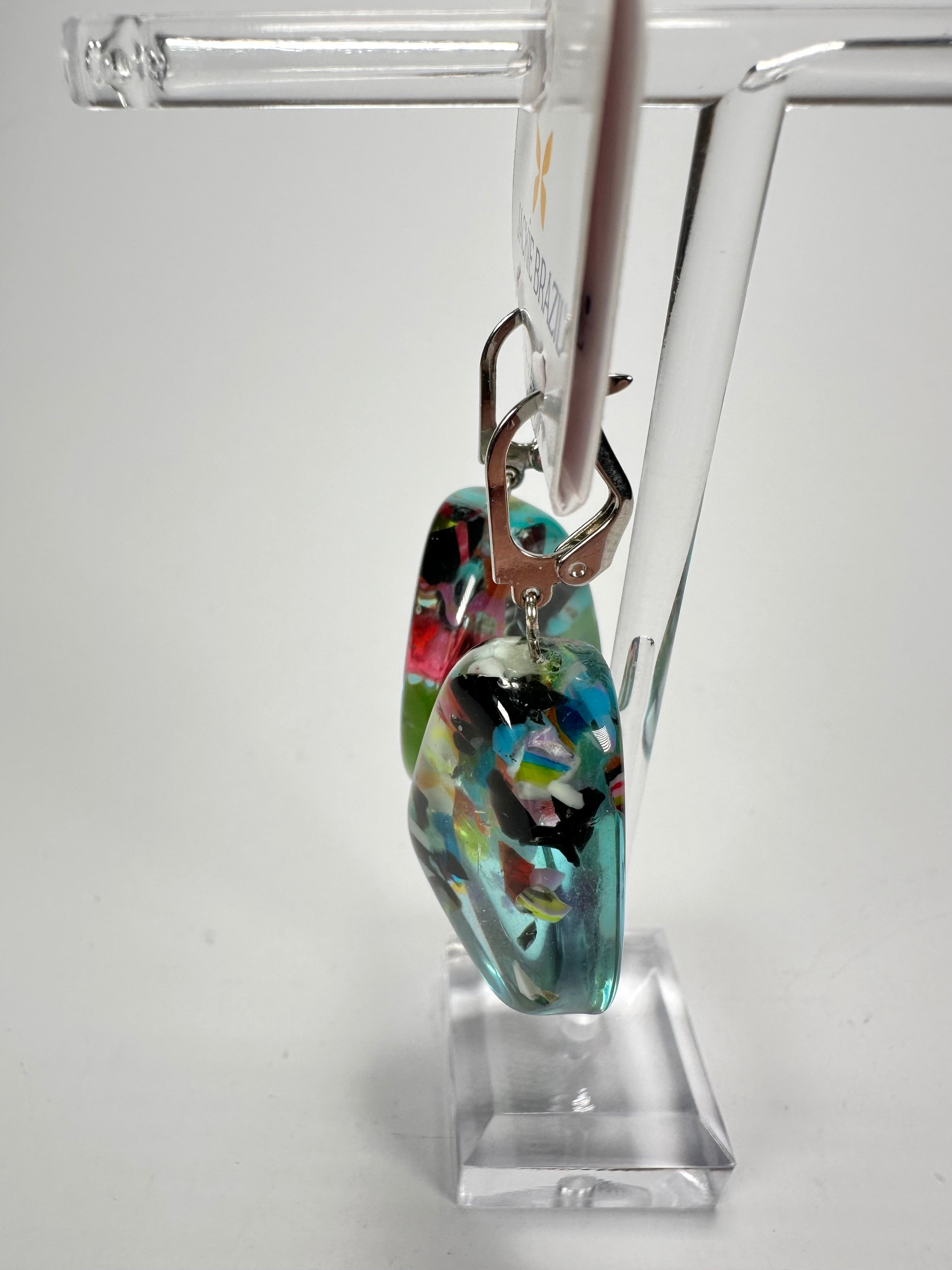 Jackie Brazil "Diamond" Light Blue Mix Flinstone on Hook Resin Earrings ( E0700 )