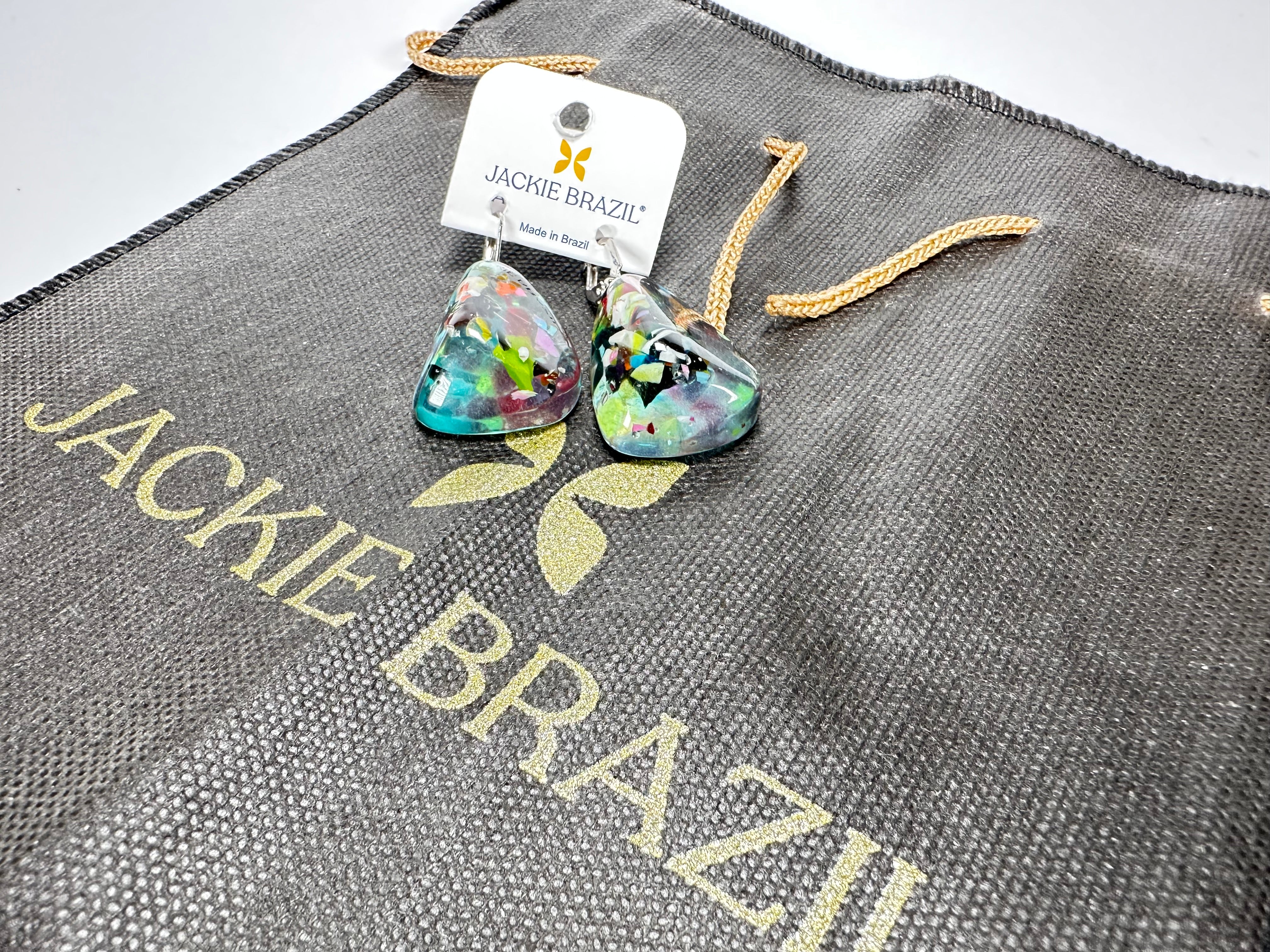 Jackie Brazil "Diamond" Light Blue Mix Flinstone on Hook Resin Earrings ( E0700 )