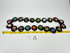 Jackie Brazil "Saturn" Black & Kandinsky Disk and Cylinder Long 75cm Necklace ( N0065 )