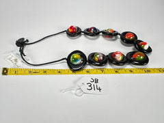 Jackie Brazil "Saturn" Black & Kandinsky Disc & Ball On String Short 50cm Necklace ( N0051 )