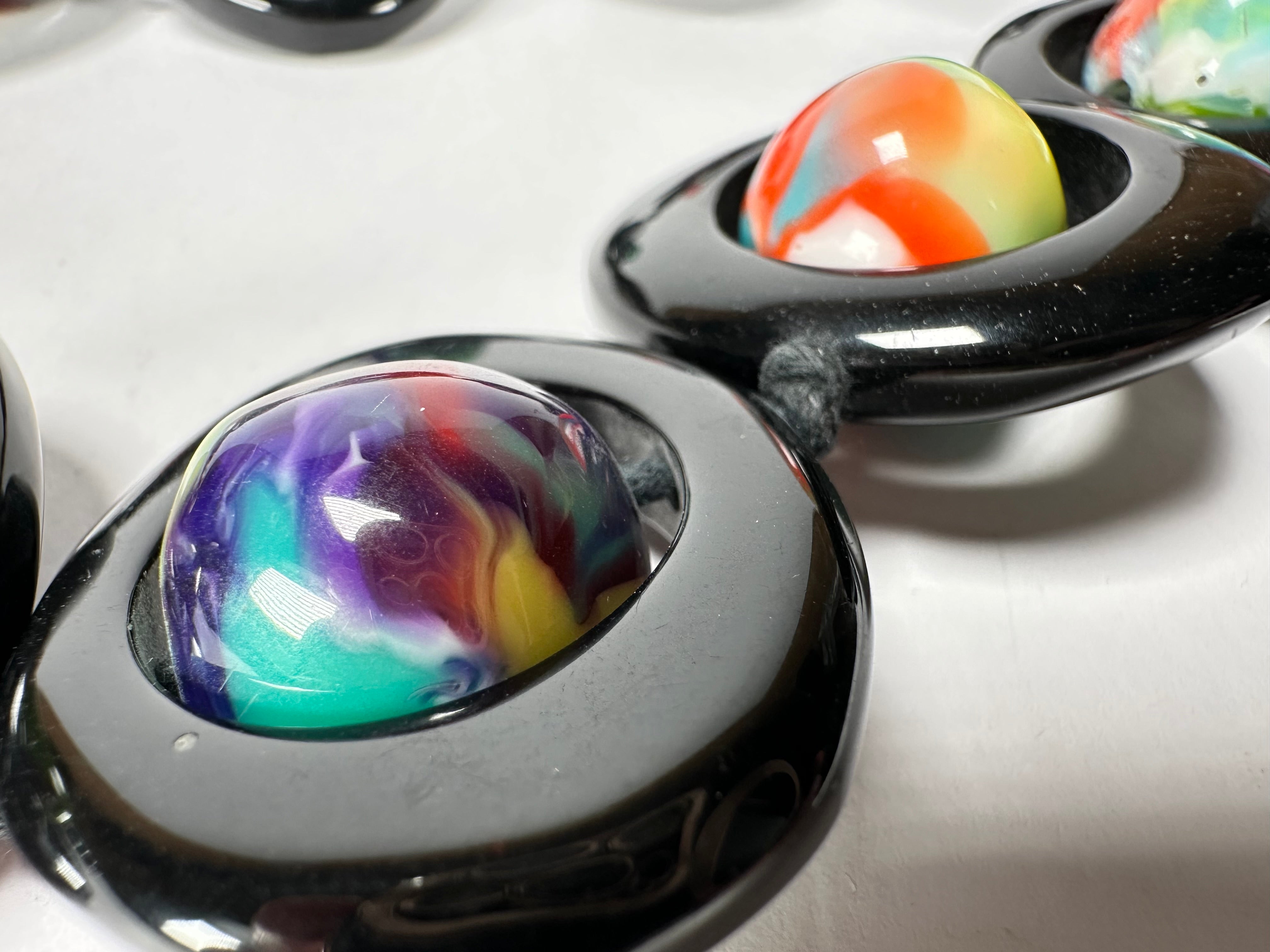 Jackie Brazil "Saturn" Black & Kandinsky Disc & Ball Long 75cm Necklace ( N0052 )