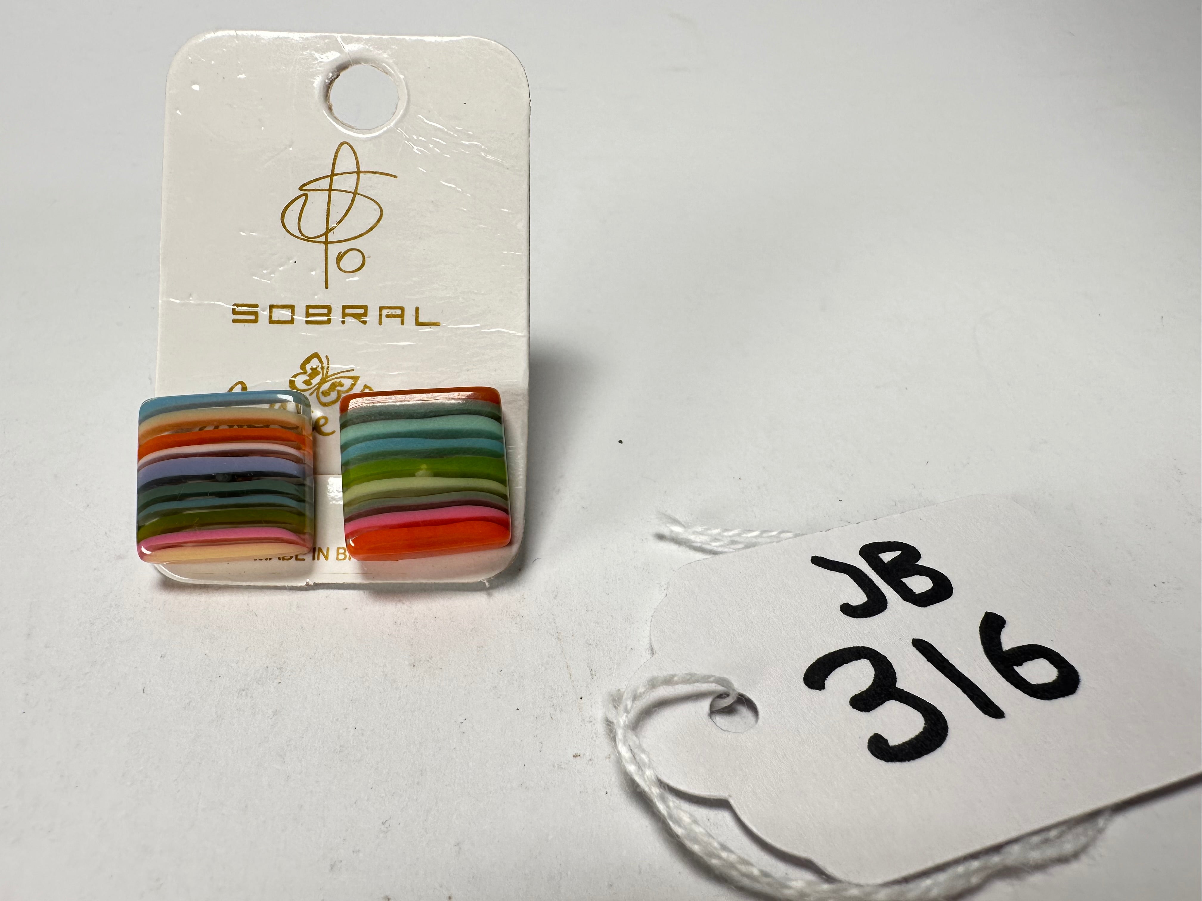 Jackie Brazil "Liquorice" Mix Colours Small Square Resin Earrings ( E0074 )