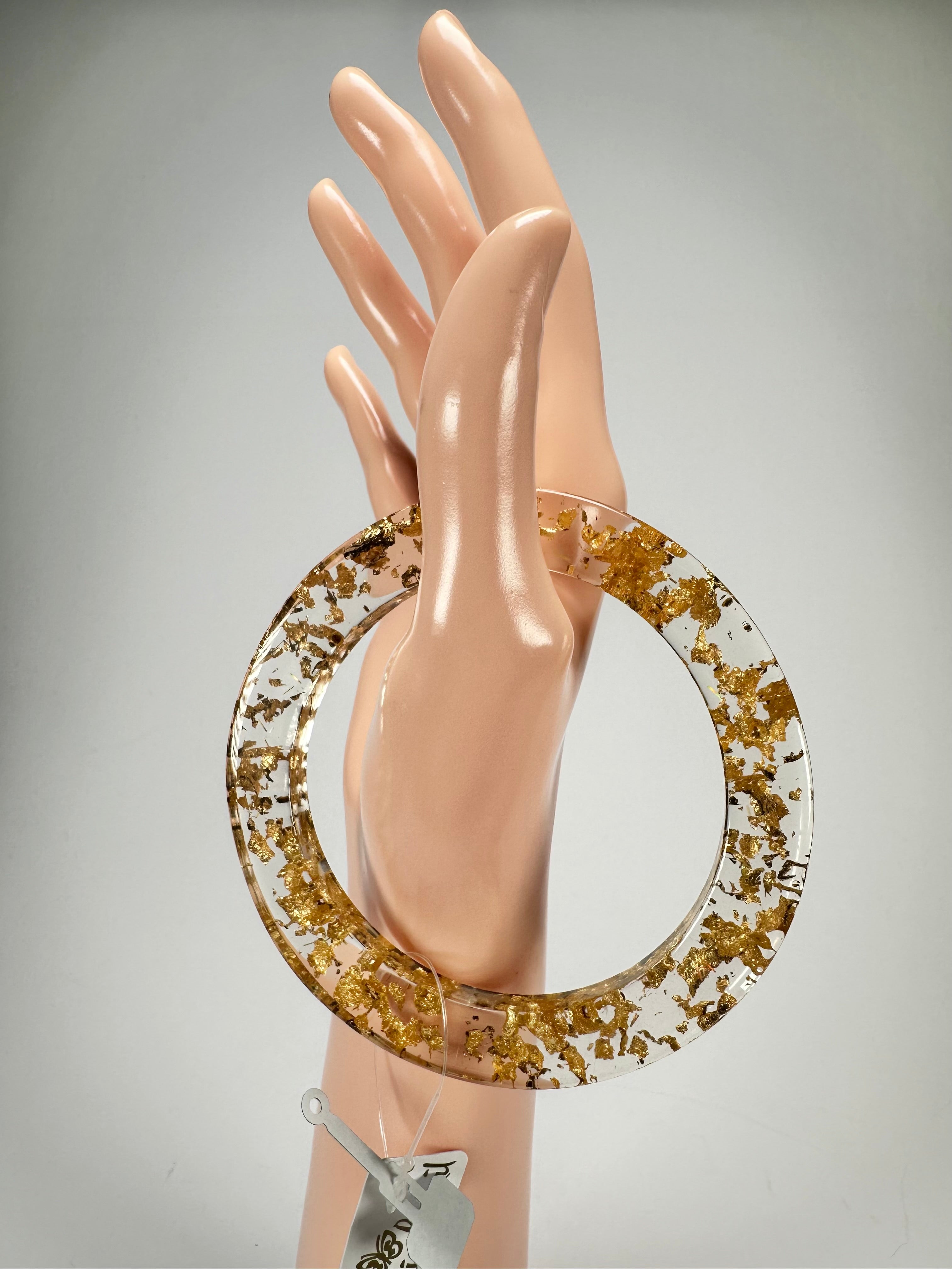 Jackie Brazil "Olympic" Gold Flakes Solid Round 0.6cm Resin Bangle ( B0200 )