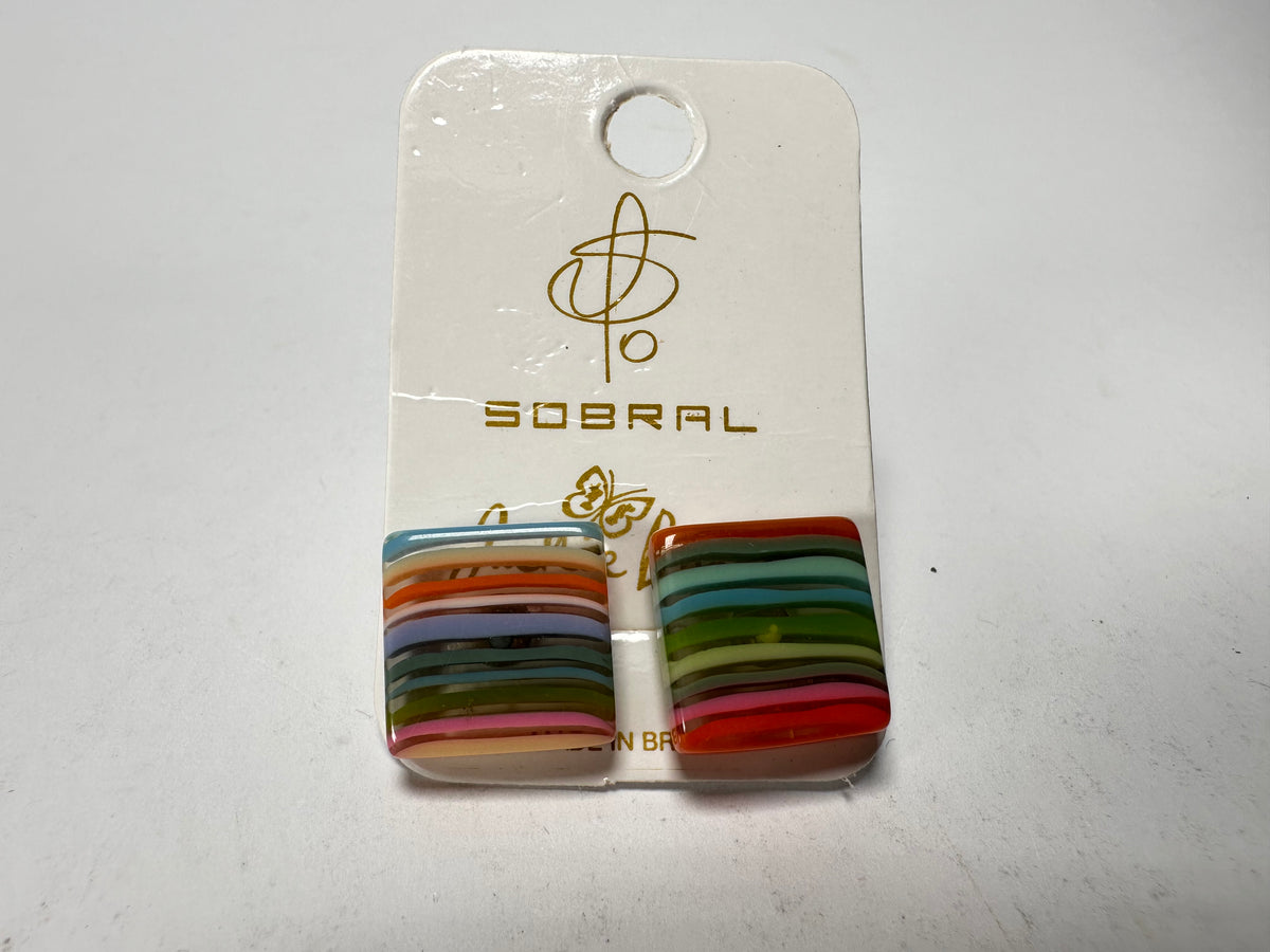 Jackie Brazil "Liquorice" Mix Colours Small Square Resin Earrings ( E0074 )