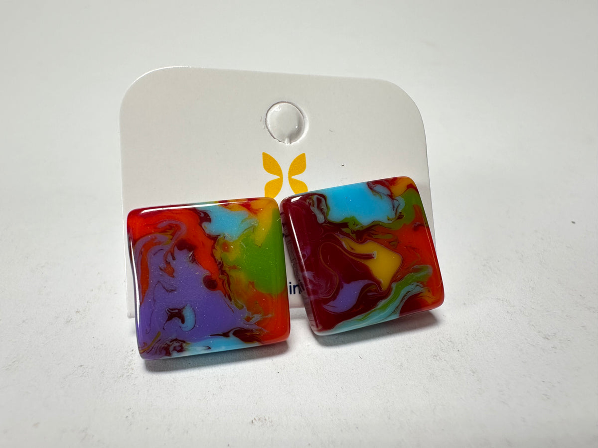 Jackie Brazil "Kandinsky" Small Square Resin Earrings ( E0074 )