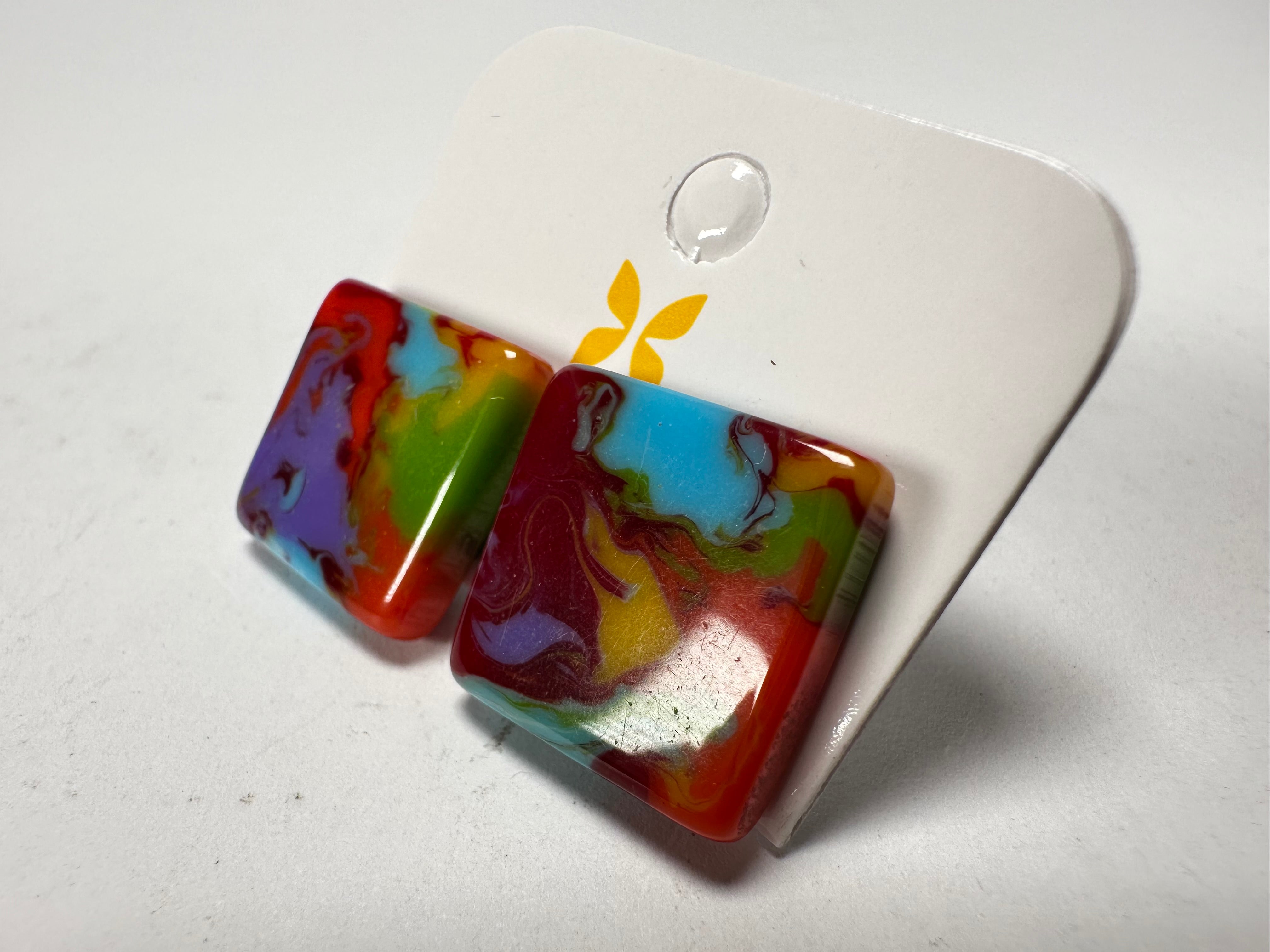 Jackie Brazil "Kandinsky" Small Square Resin Earrings ( E0074 )