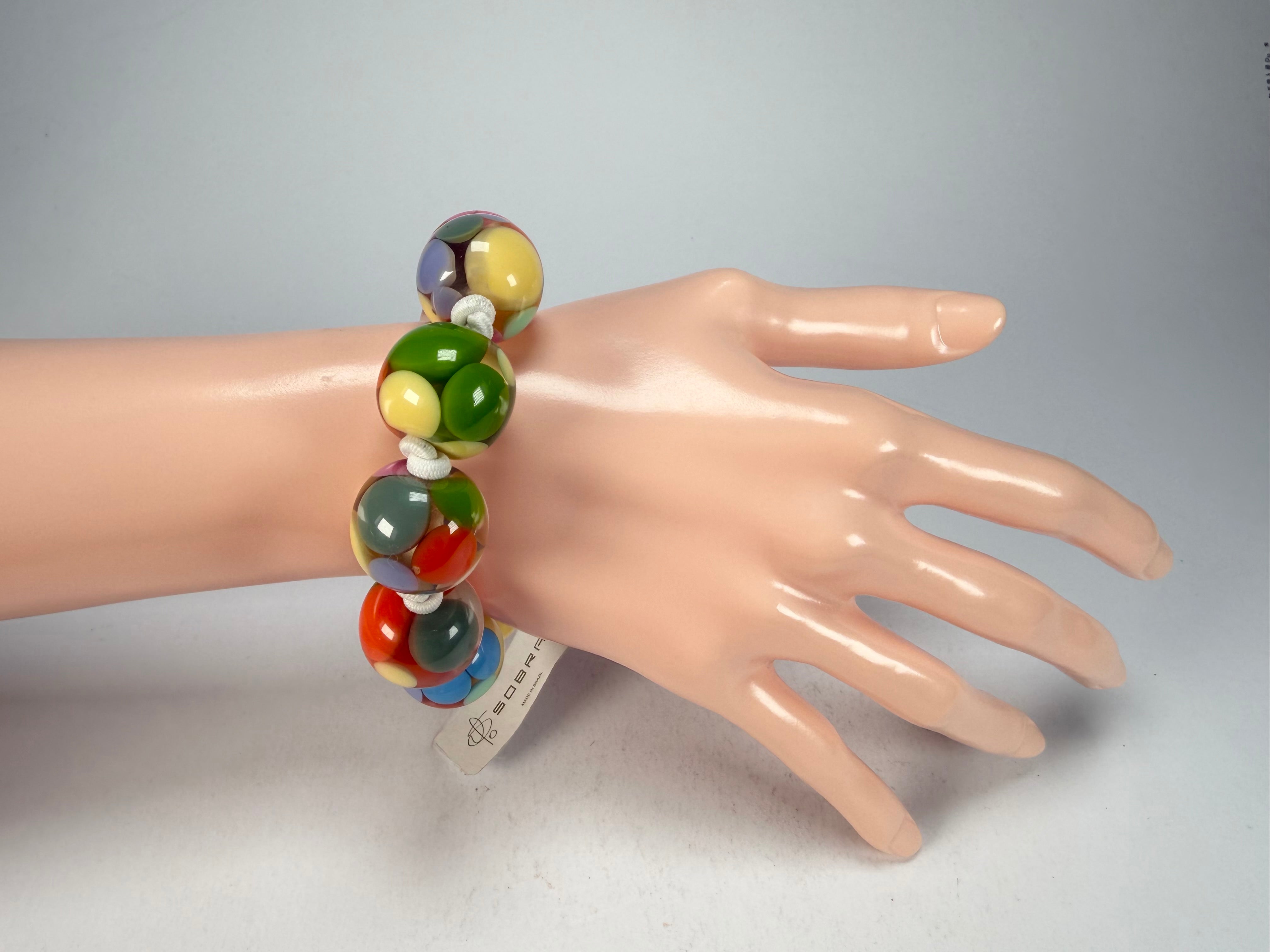 Jackie Brazil "Spots" Spotted Balls On Elastic Resin Bracelet ( B1470 )