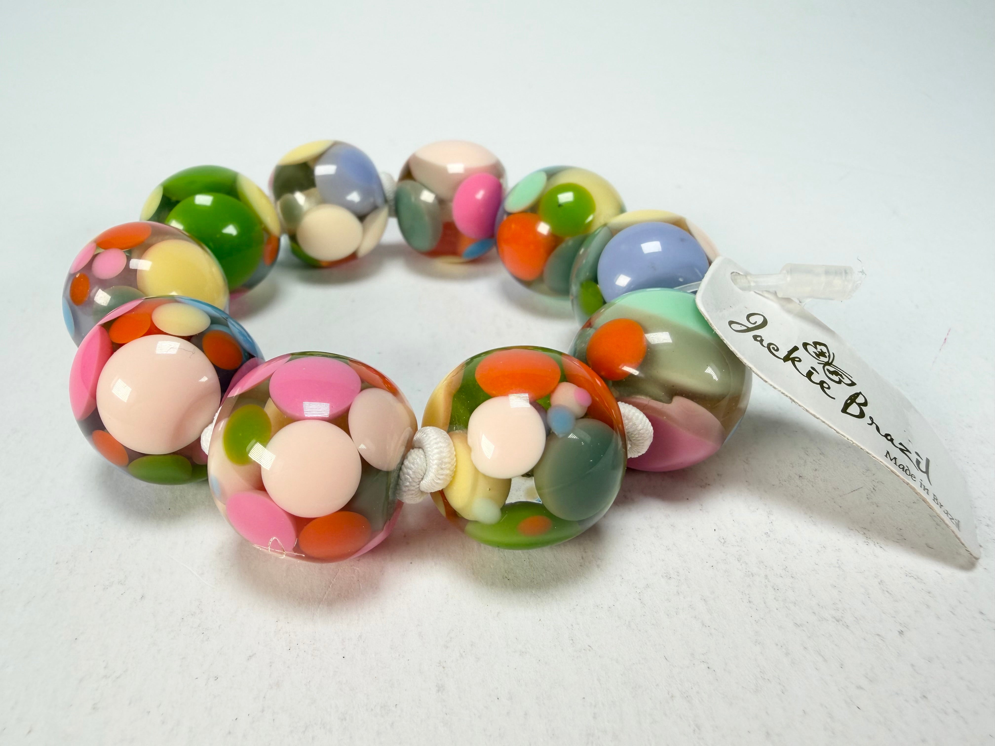 Jackie Brazil "Spots" Spotted Balls On Elastic Resin Bracelet ( B1470 )