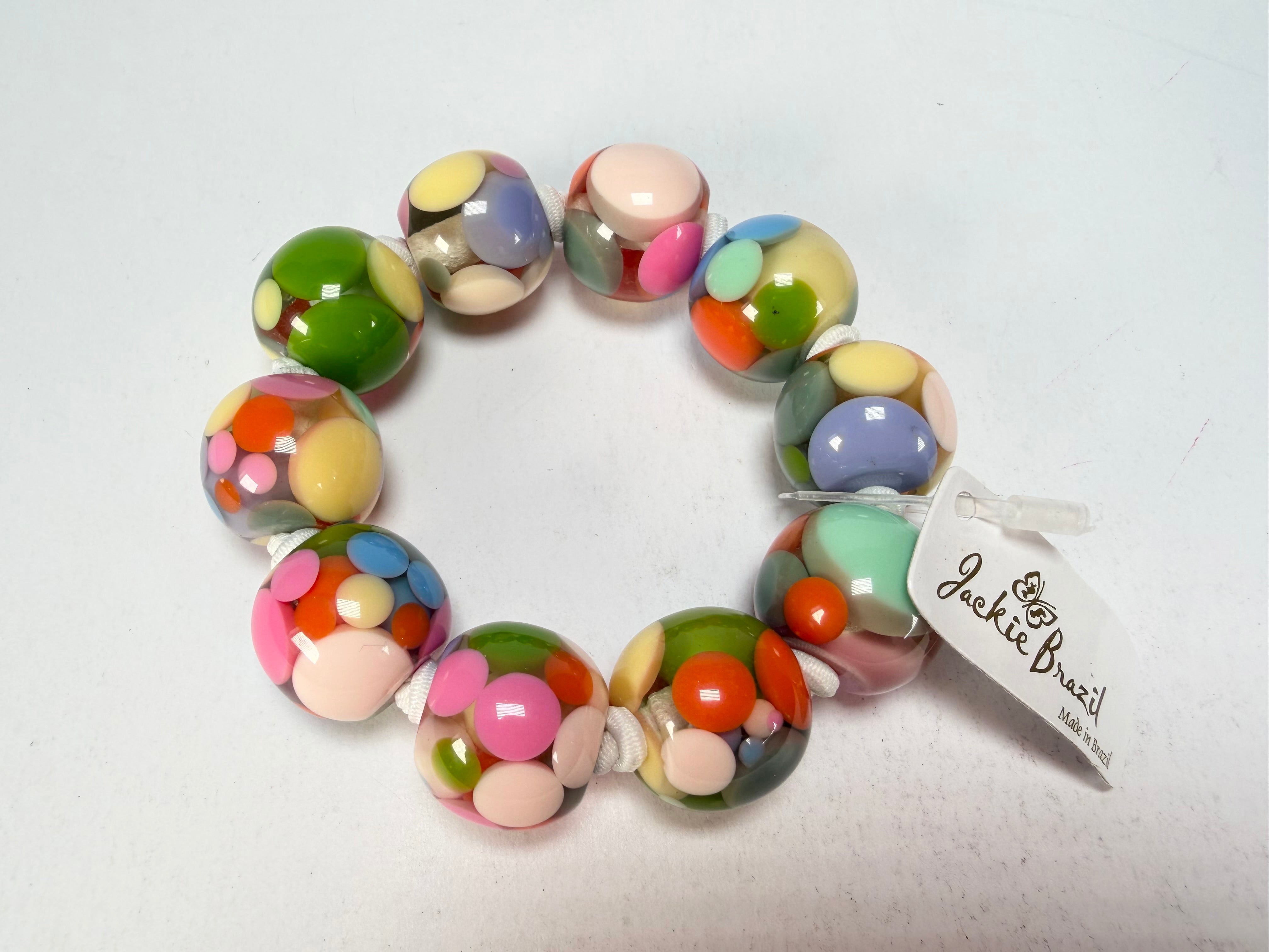 Jackie Brazil "Spots" Spotted Balls On Elastic Resin Bracelet ( B1470 )