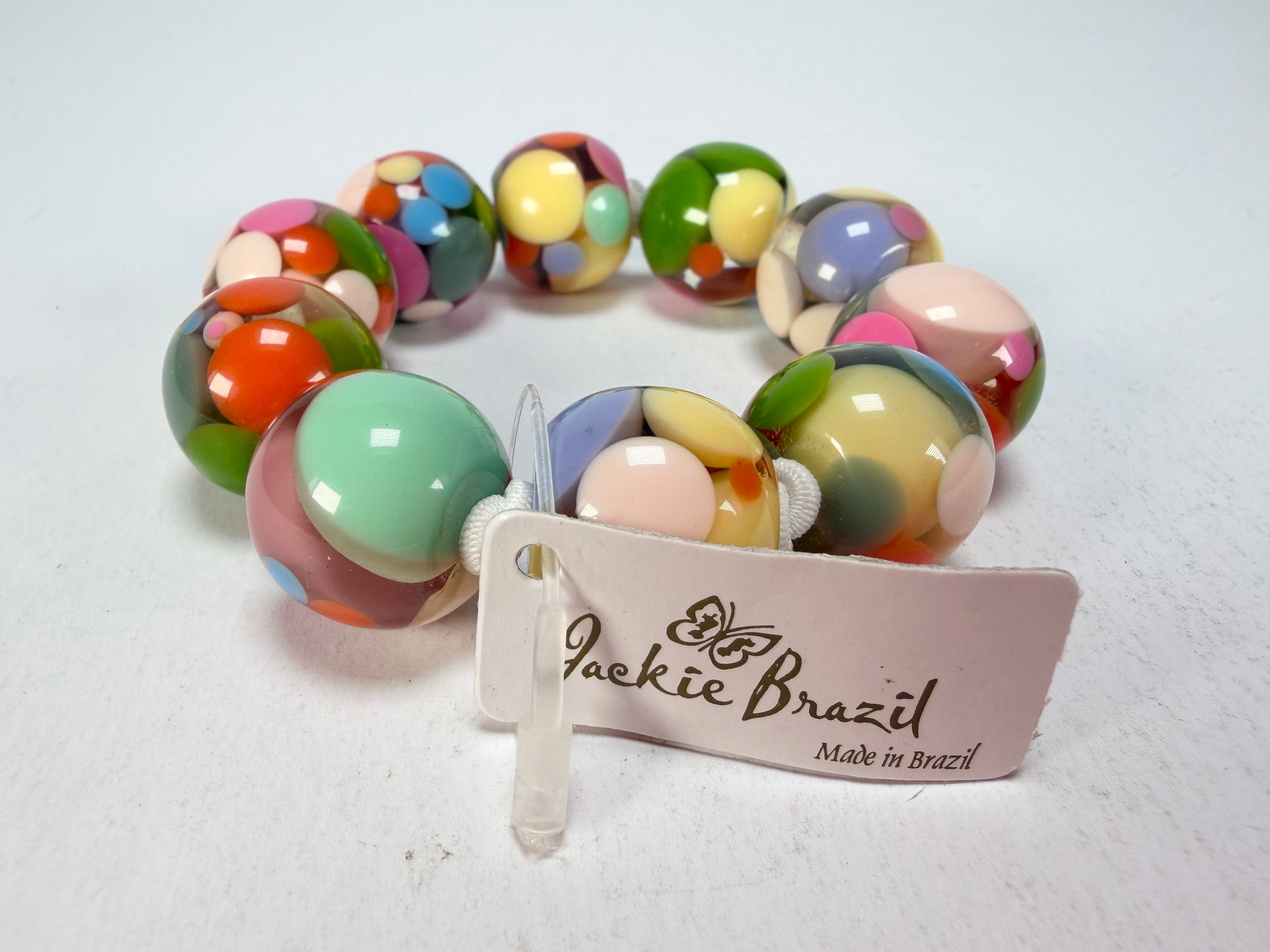 Jackie Brazil "Spots" Spotted Balls On Elastic Resin Bracelet ( B1470 )