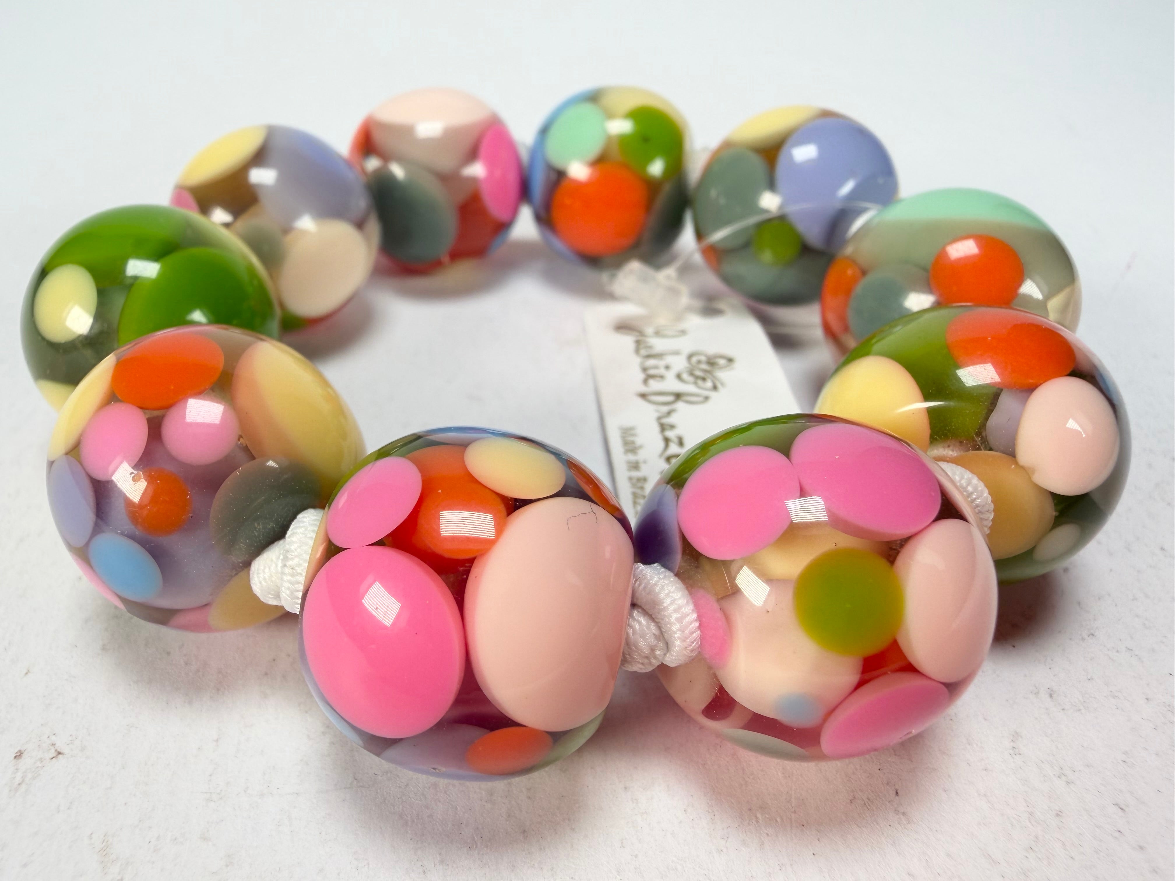 Jackie Brazil "Spots" Spotted Balls On Elastic Resin Bracelet ( B1470 )