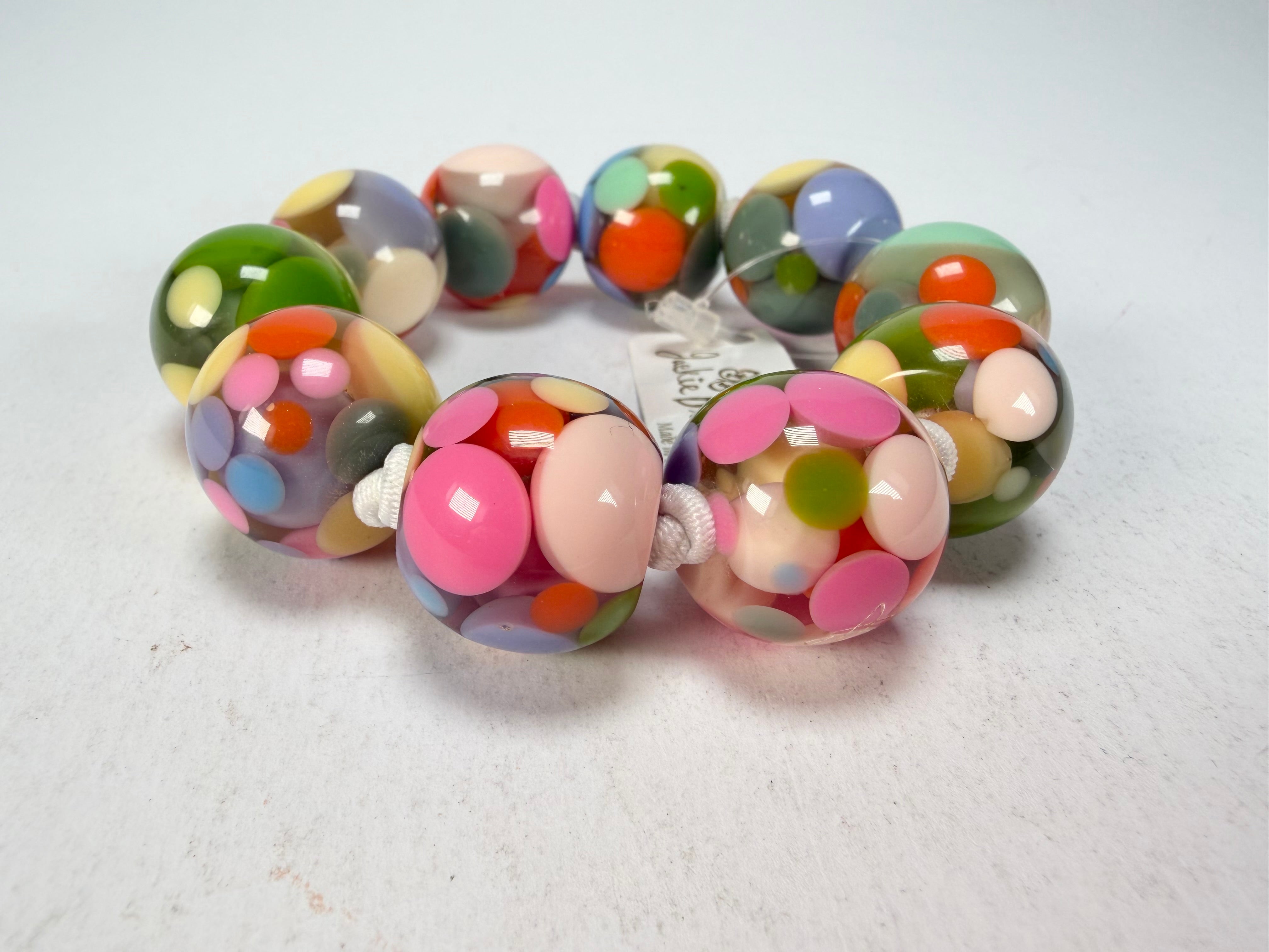 Jackie Brazil "Spots" Spotted Balls On Elastic Resin Bracelet ( B1470 )