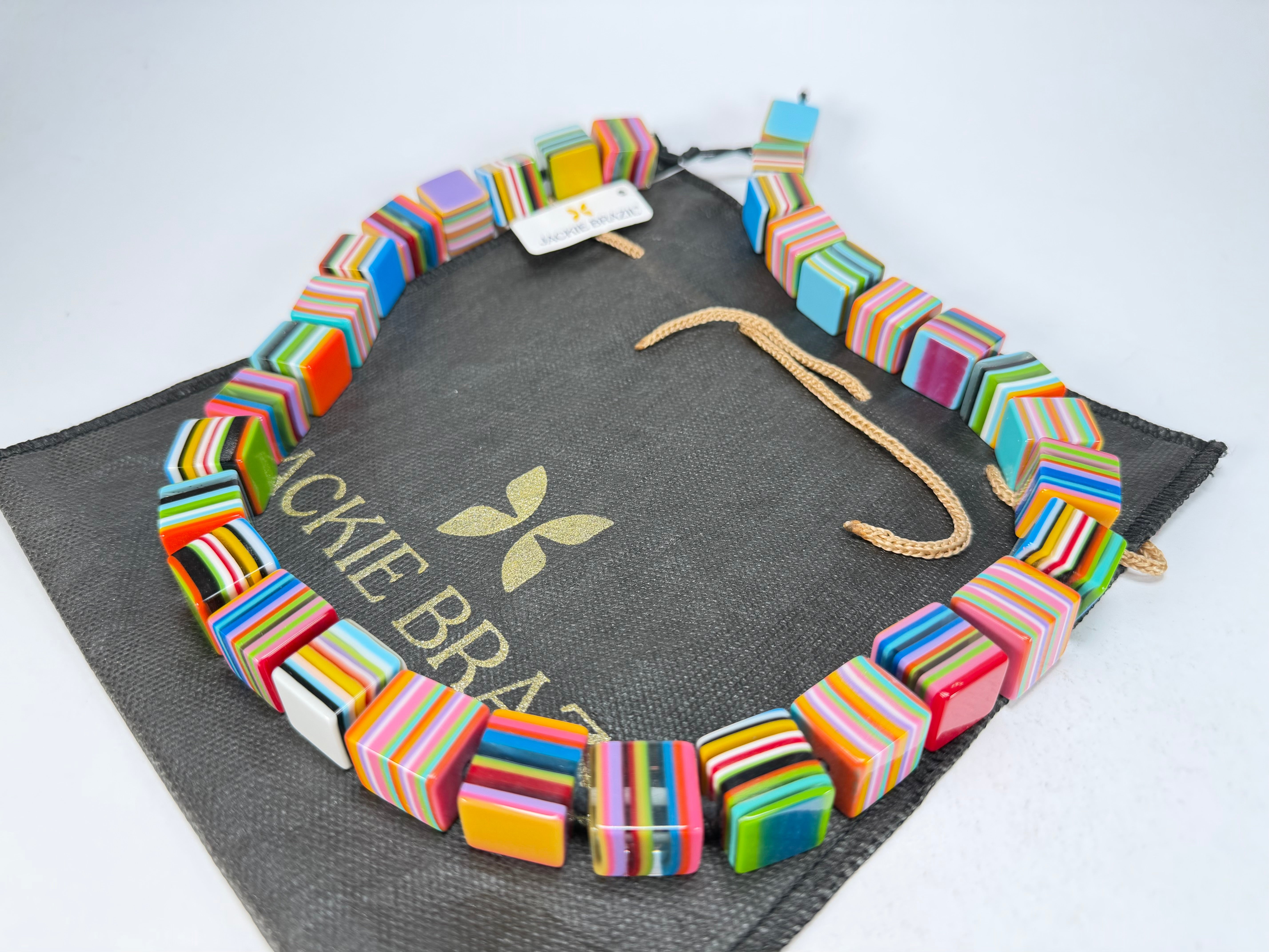 Jackie Brazil "POP" Liquorice Mix Colours Small Cubes 65cm Necklace ( N0046 )