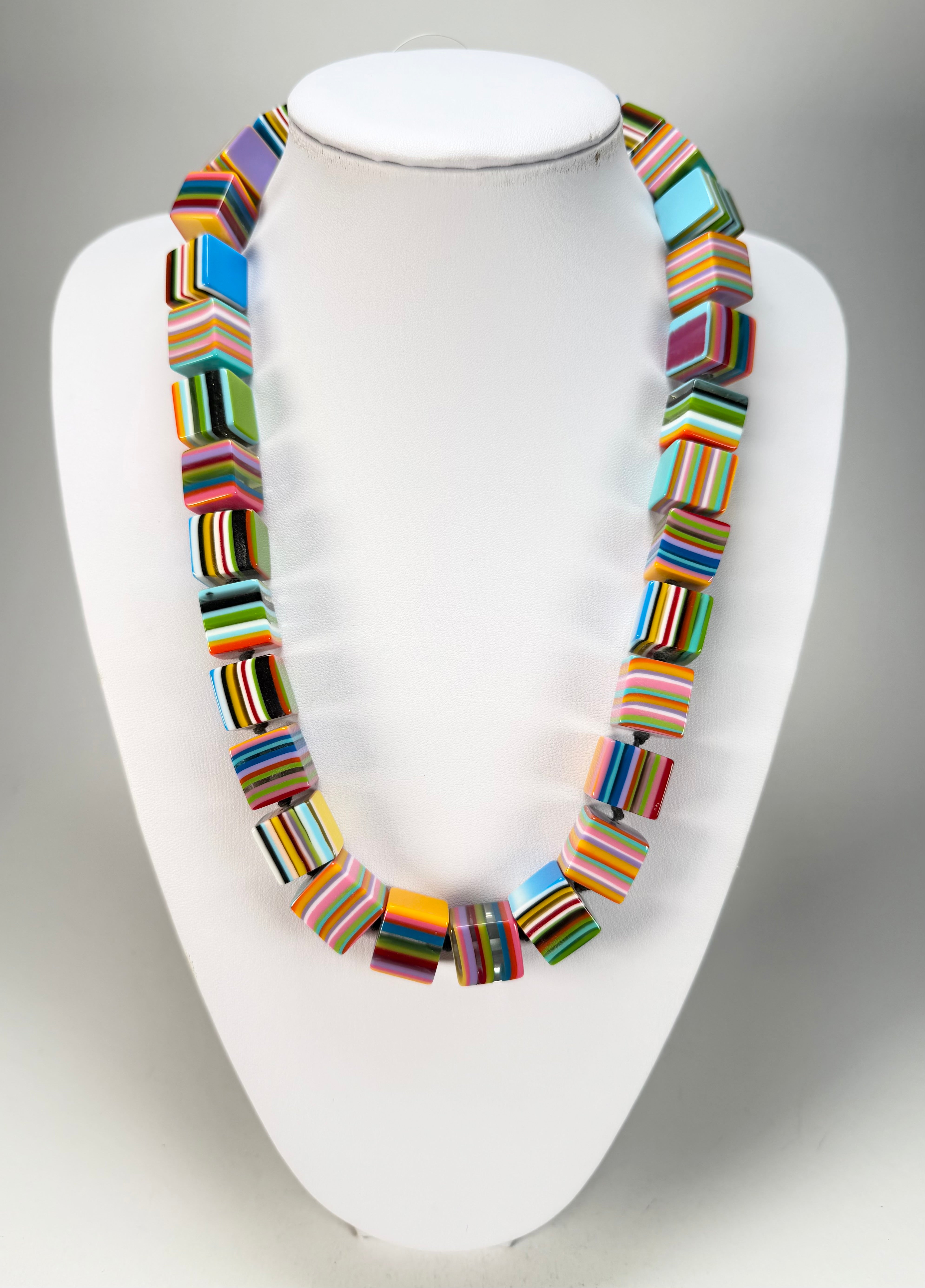 Jackie Brazil "POP" Liquorice Mix Colours Small Cubes 65cm Necklace ( N0046 )
