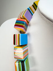 Jackie Brazil "POP" Liquorice Mix Colours Small Cubes 65cm Necklace ( N0046 )
