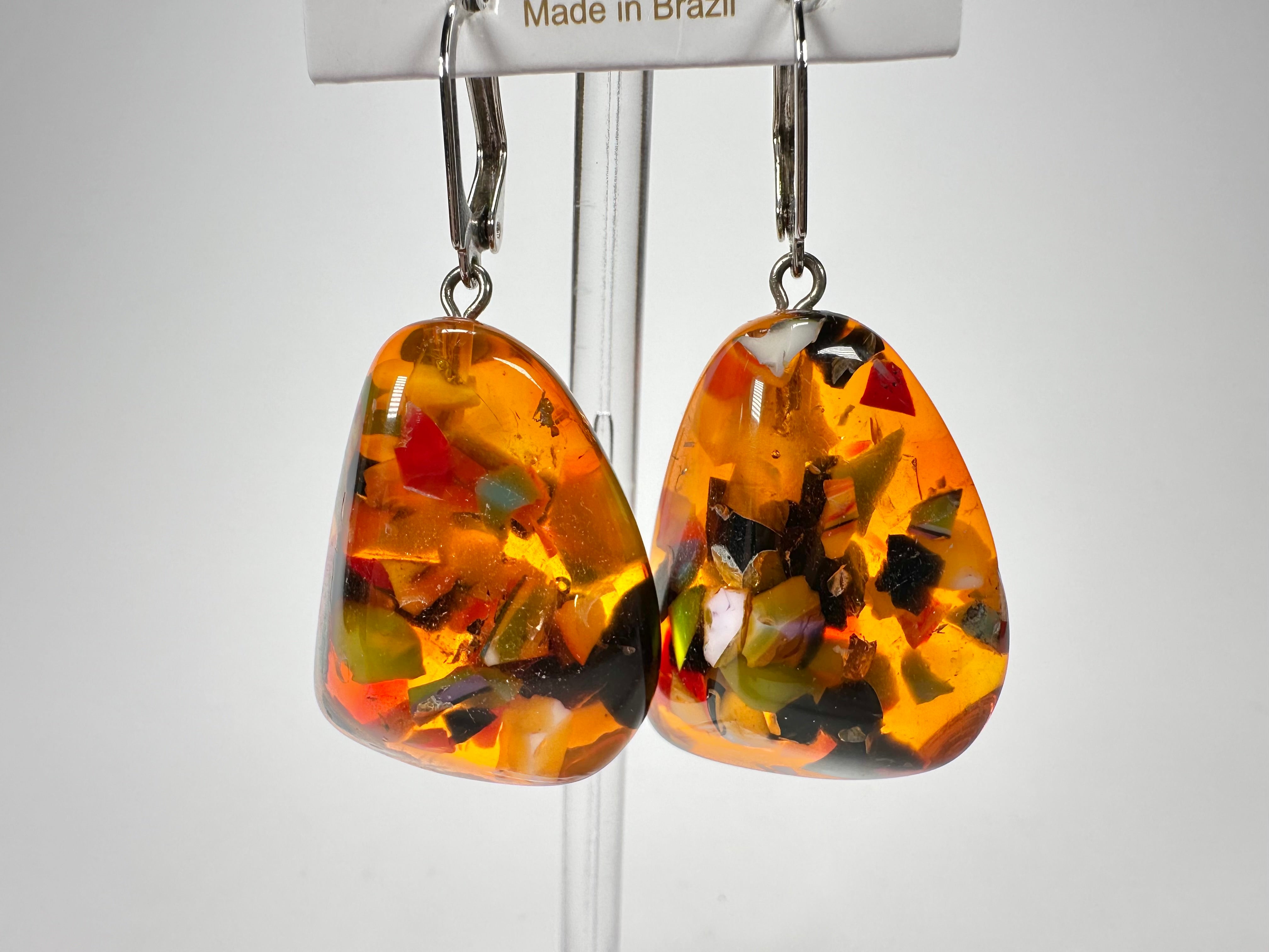 Jackie Brazil "Diamond" Orange Mix Flinstone on Hook Resin Earrings ( E0700 )