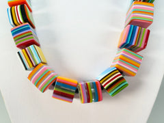 Jackie Brazil "POP" Liquorice Mix Colours Small Cubes 65cm Necklace ( N0046 )