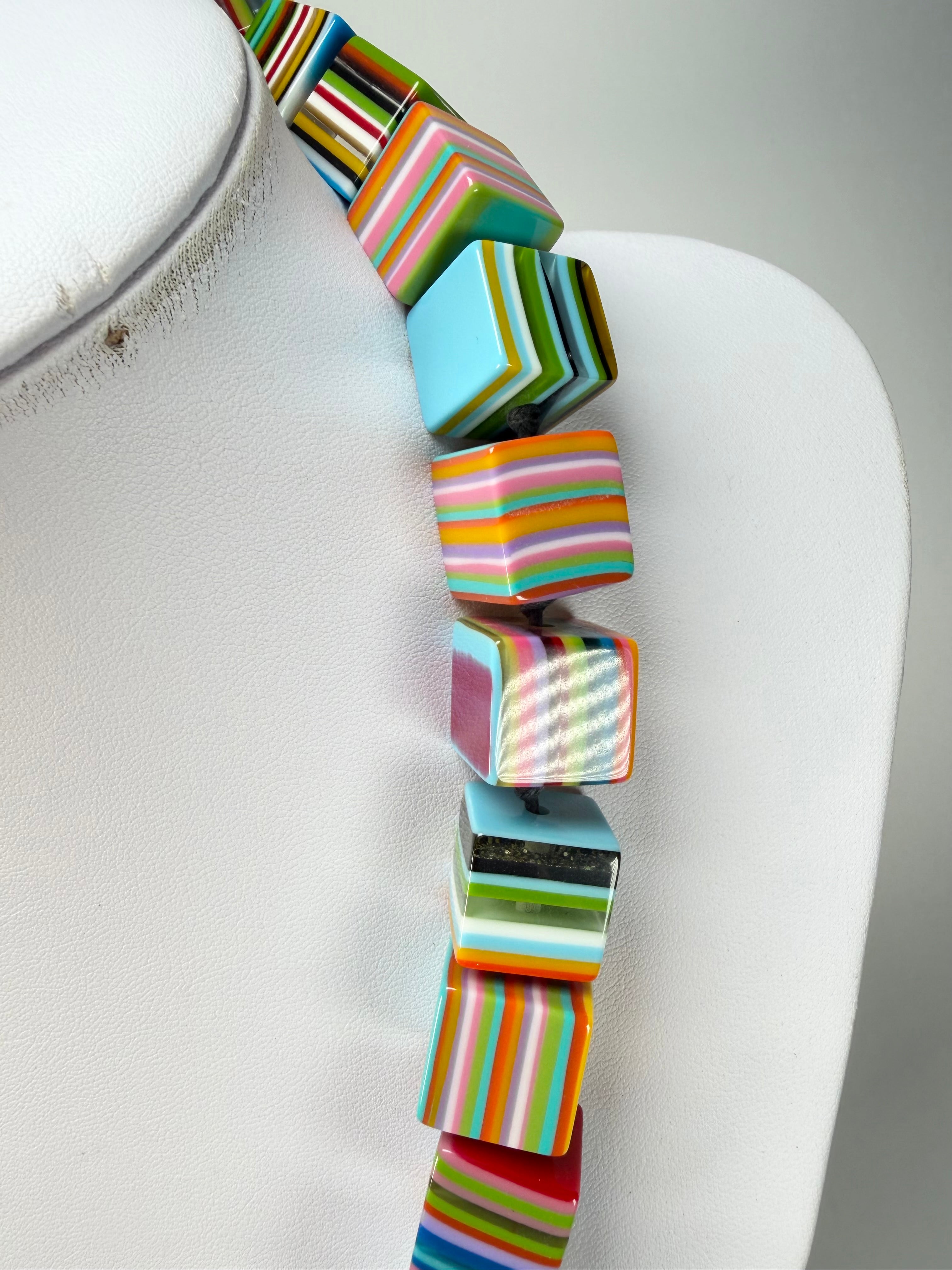Jackie Brazil "POP" Liquorice Mix Colours Small Cubes 65cm Necklace ( N0046 )