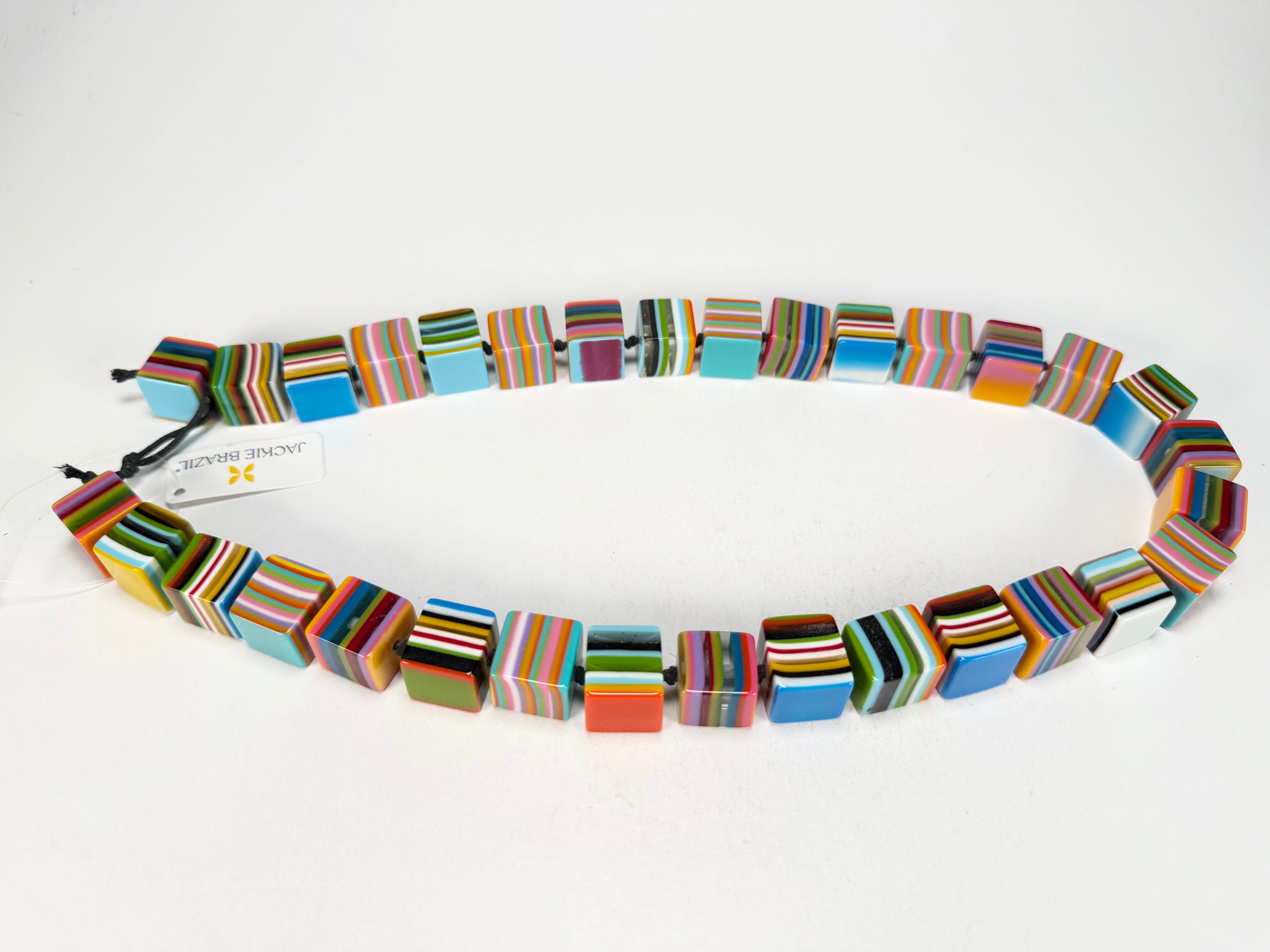 Jackie Brazil "POP" Liquorice Mix Colours Small Cubes 65cm Necklace ( N0046 )