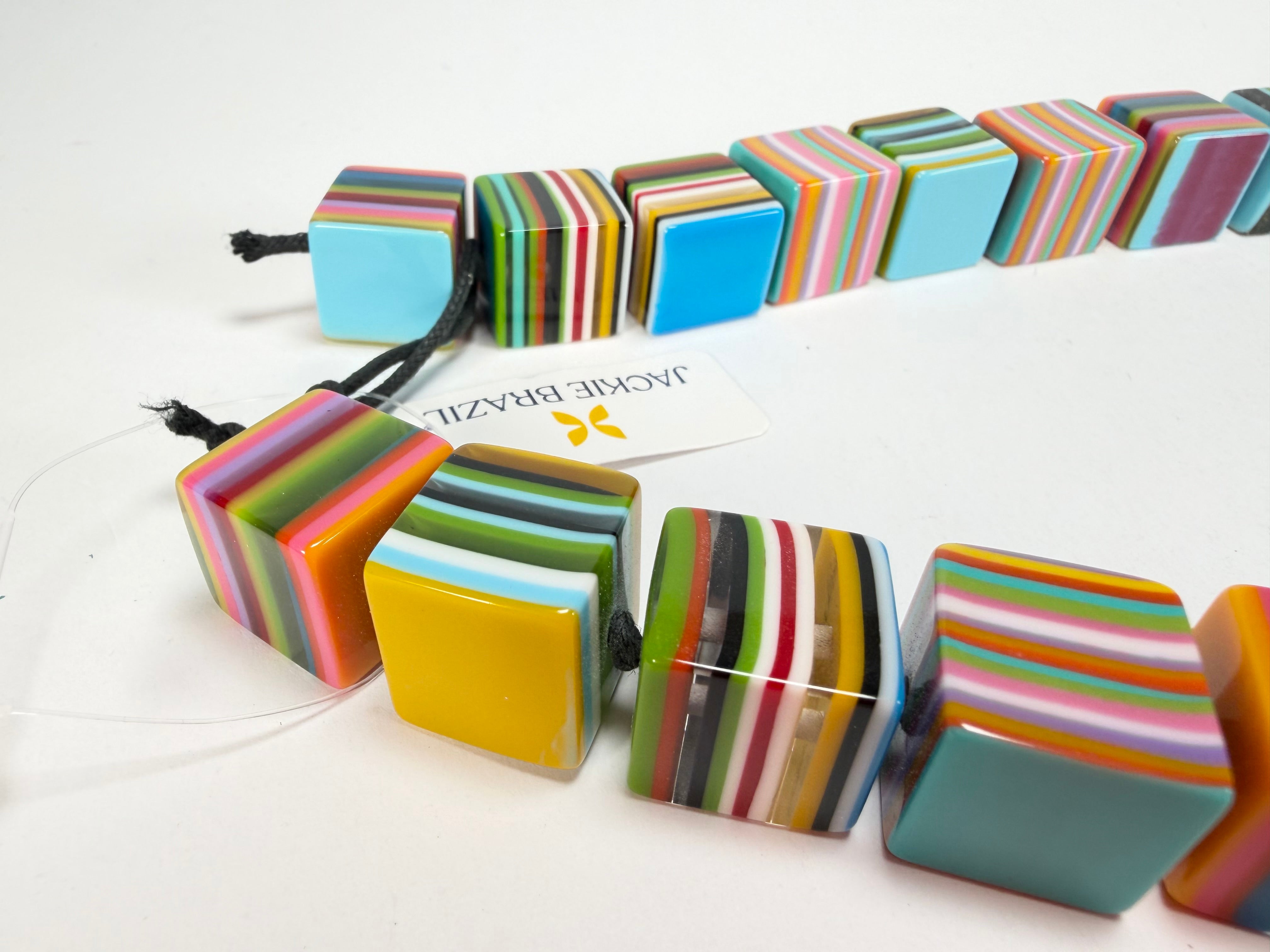 Jackie Brazil "POP" Liquorice Mix Colours Small Cubes 65cm Necklace ( N0046 )