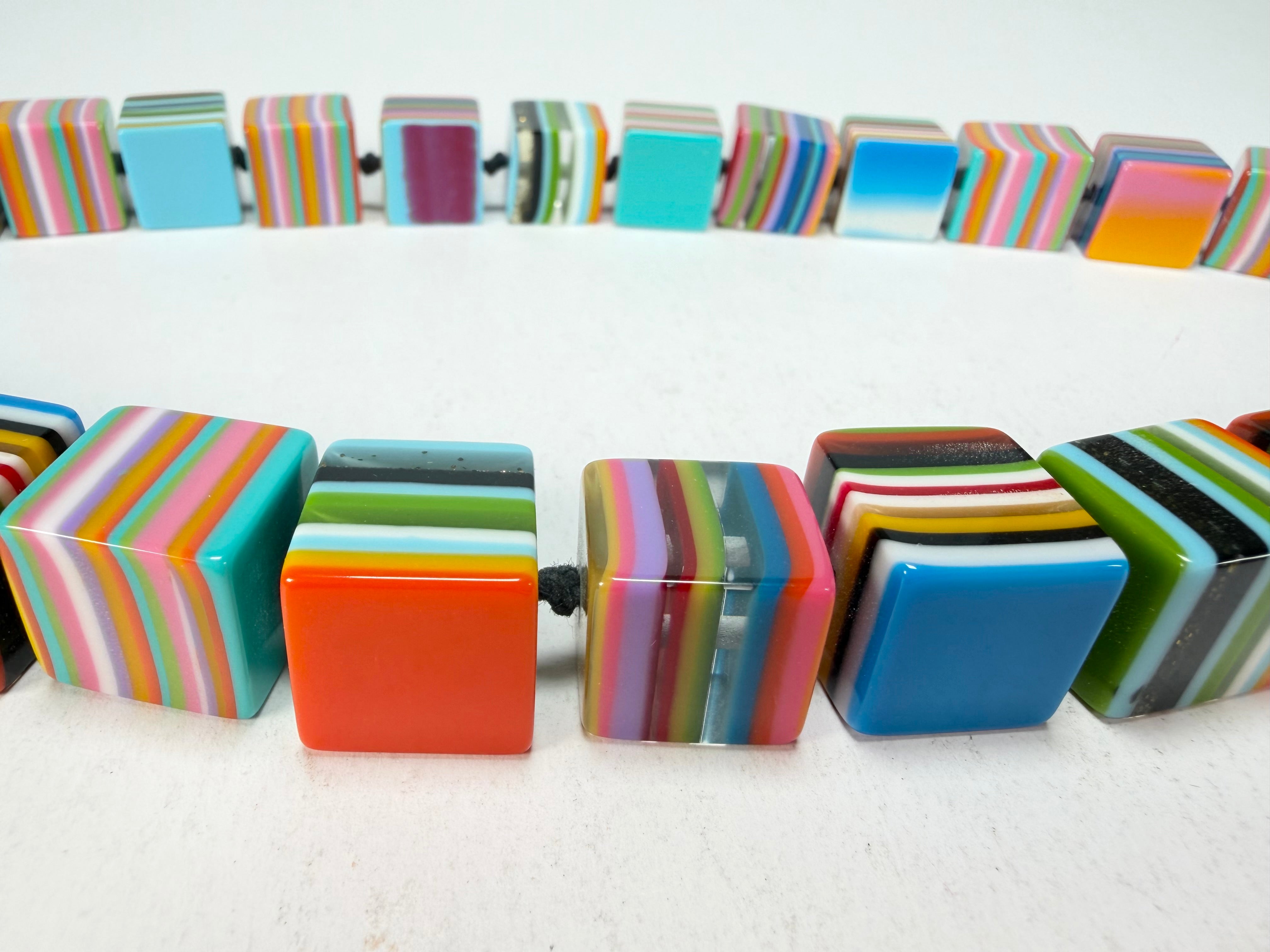 Jackie Brazil "POP" Liquorice Mix Colours Small Cubes 65cm Necklace ( N0046 )