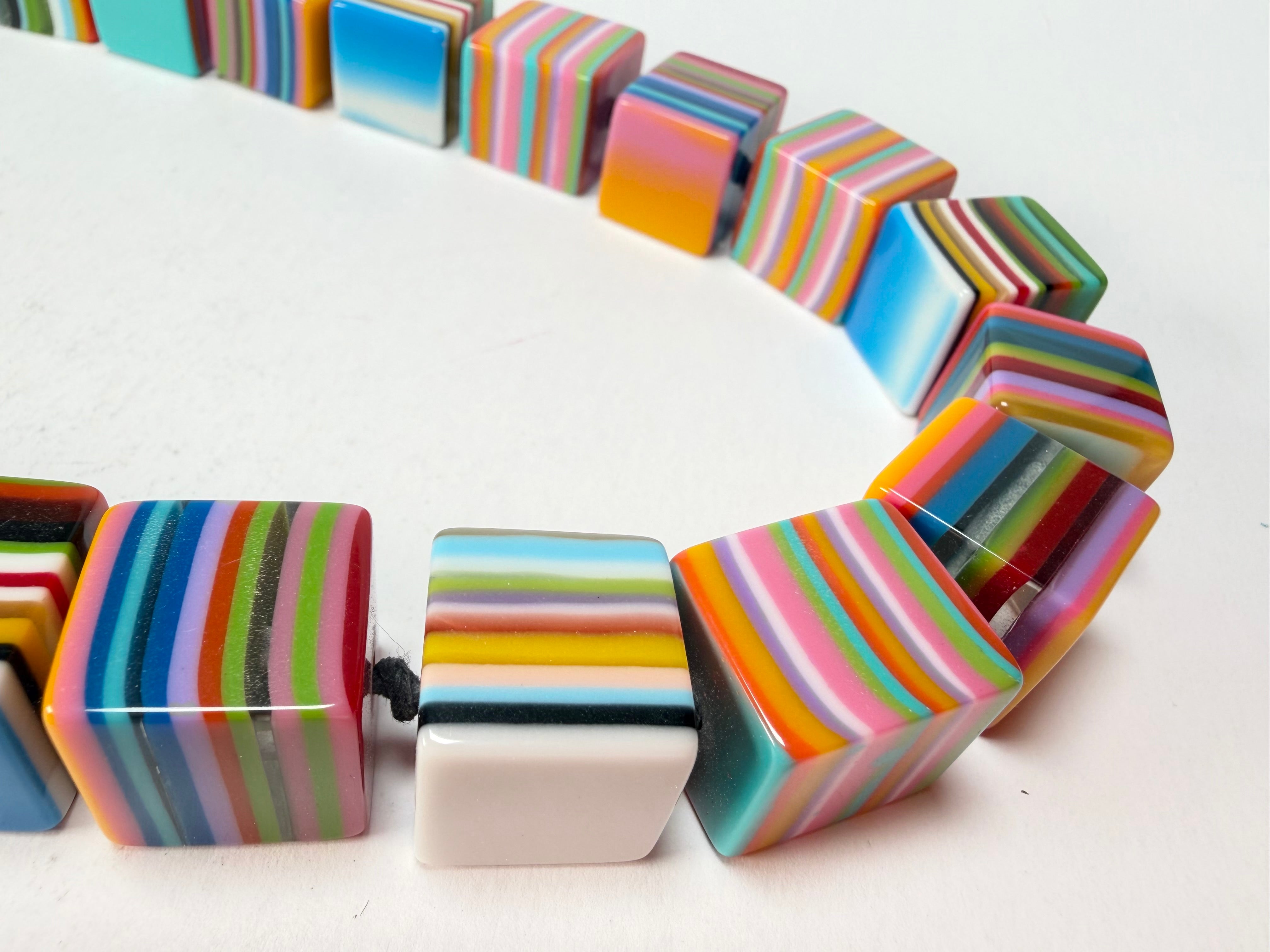 Jackie Brazil "POP" Liquorice Mix Colours Small Cubes 65cm Necklace ( N0046 )