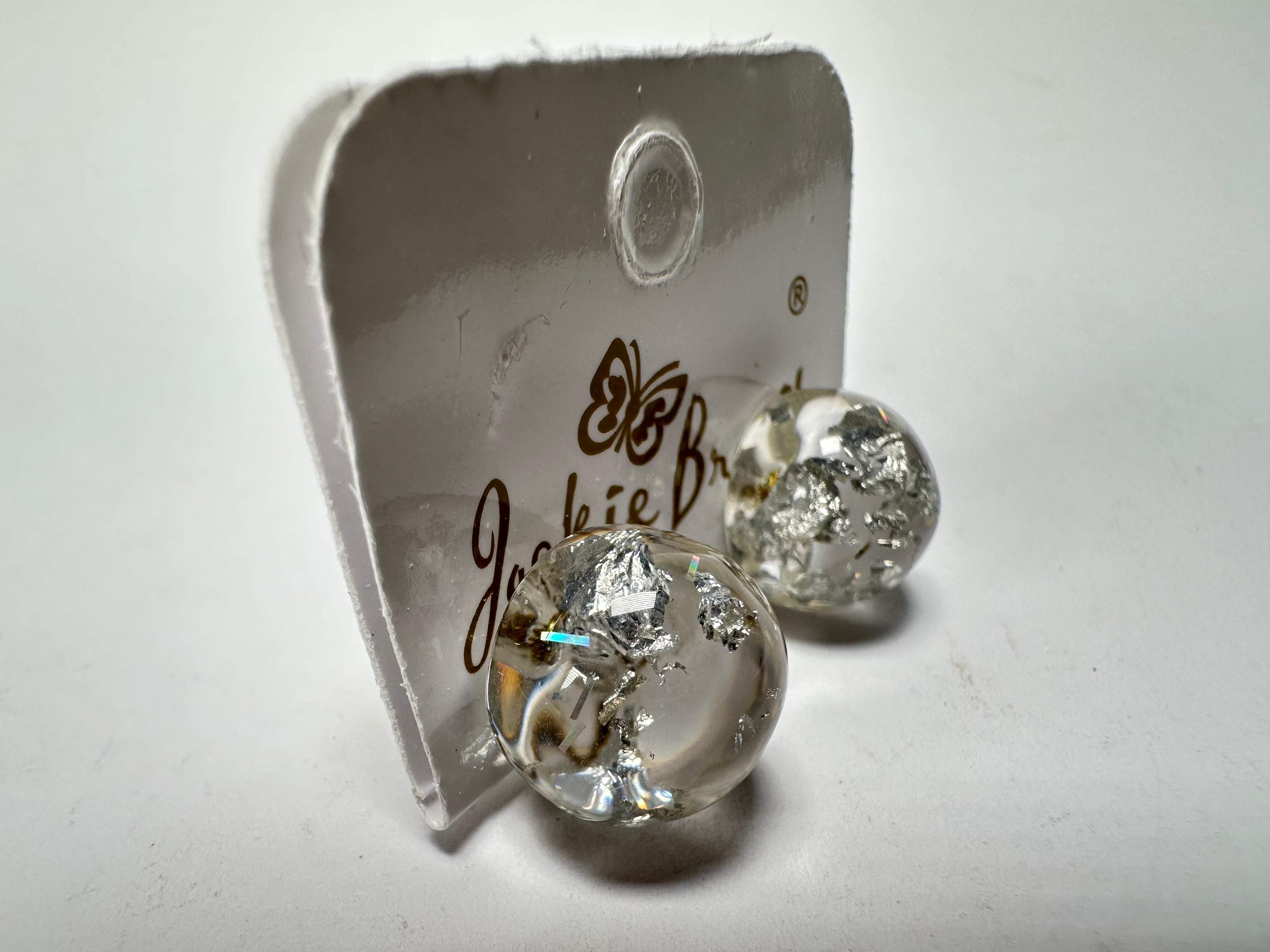 Jackie Brazil "Betty" Silver Flakes Small Ball Stud Resin Earrings ( E0095 )