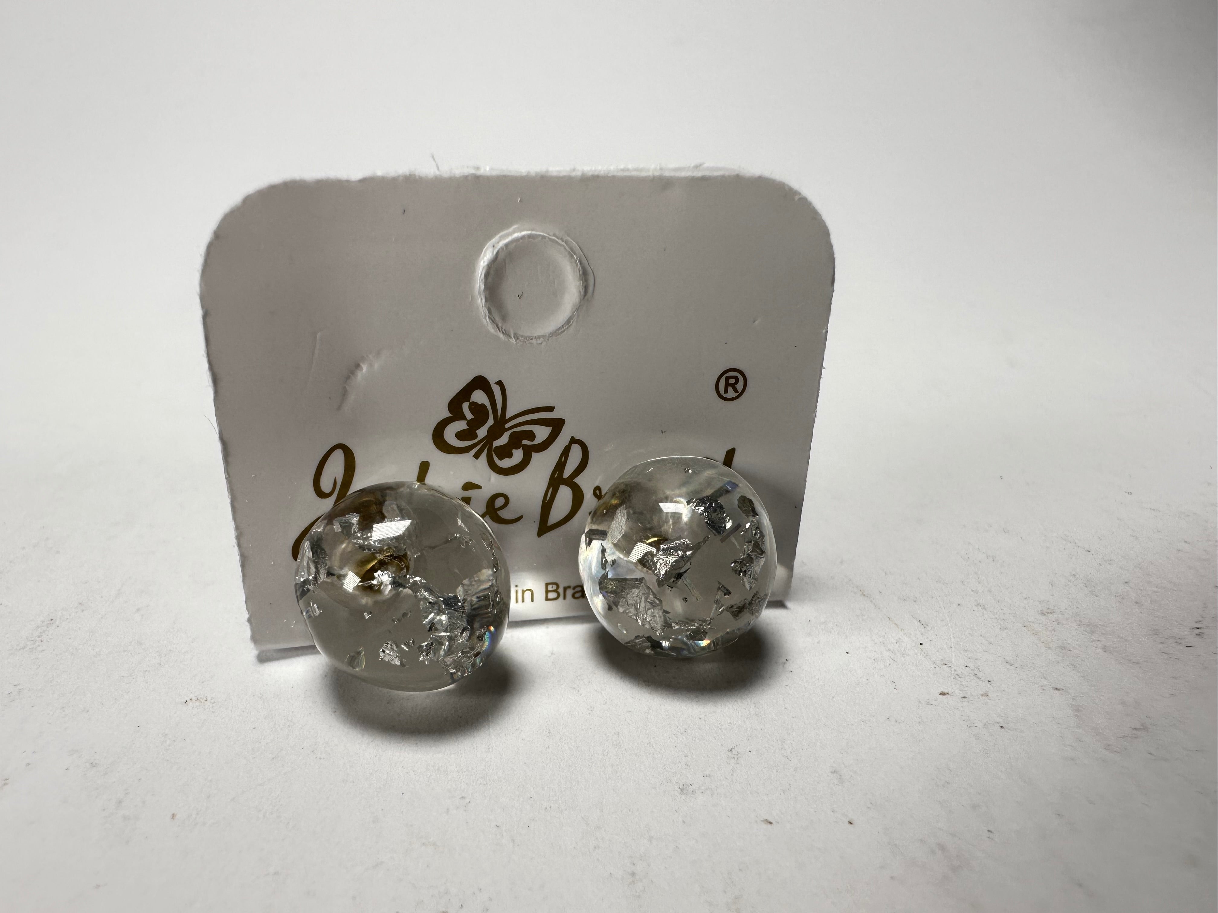 Jackie Brazil "Betty" Silver Flakes Small Ball Stud Resin Earrings ( E0095 )