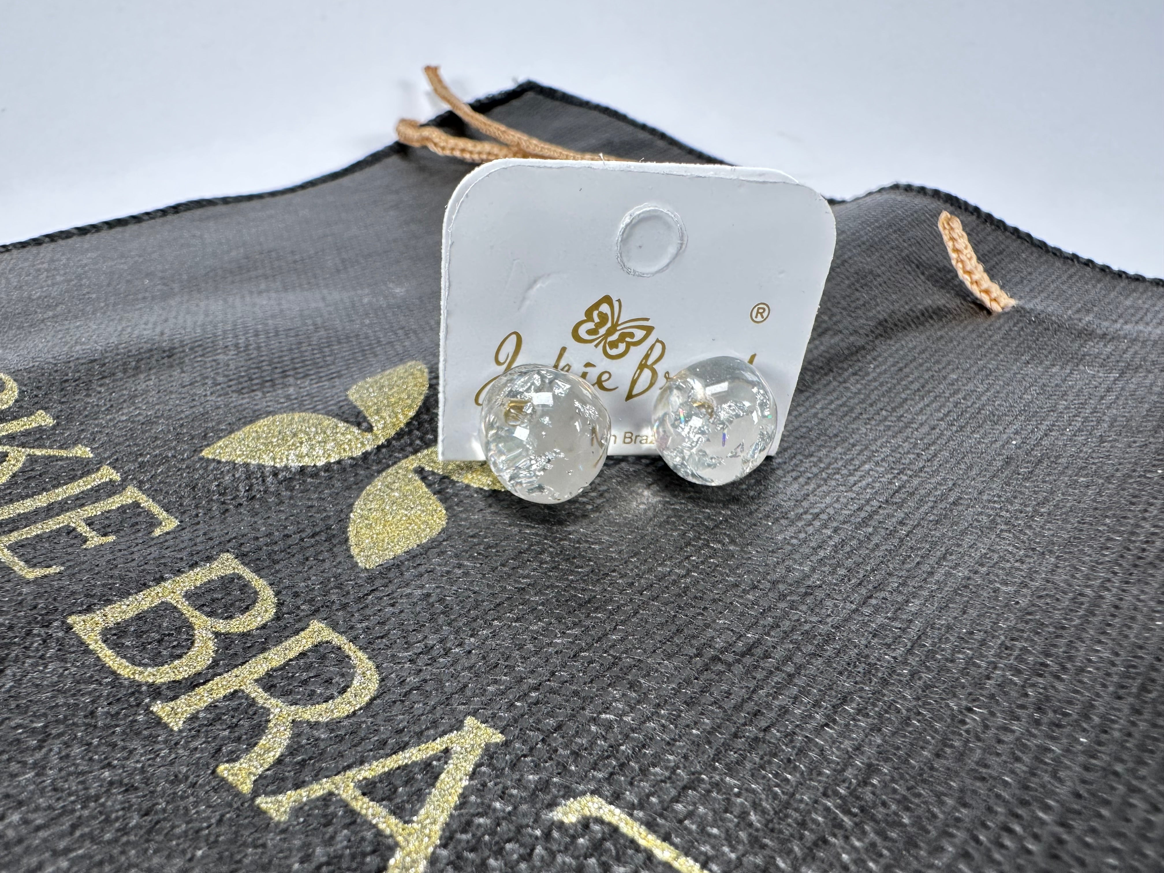 Jackie Brazil "Betty" Silver Flakes Small Ball Stud Resin Earrings ( E0095 )