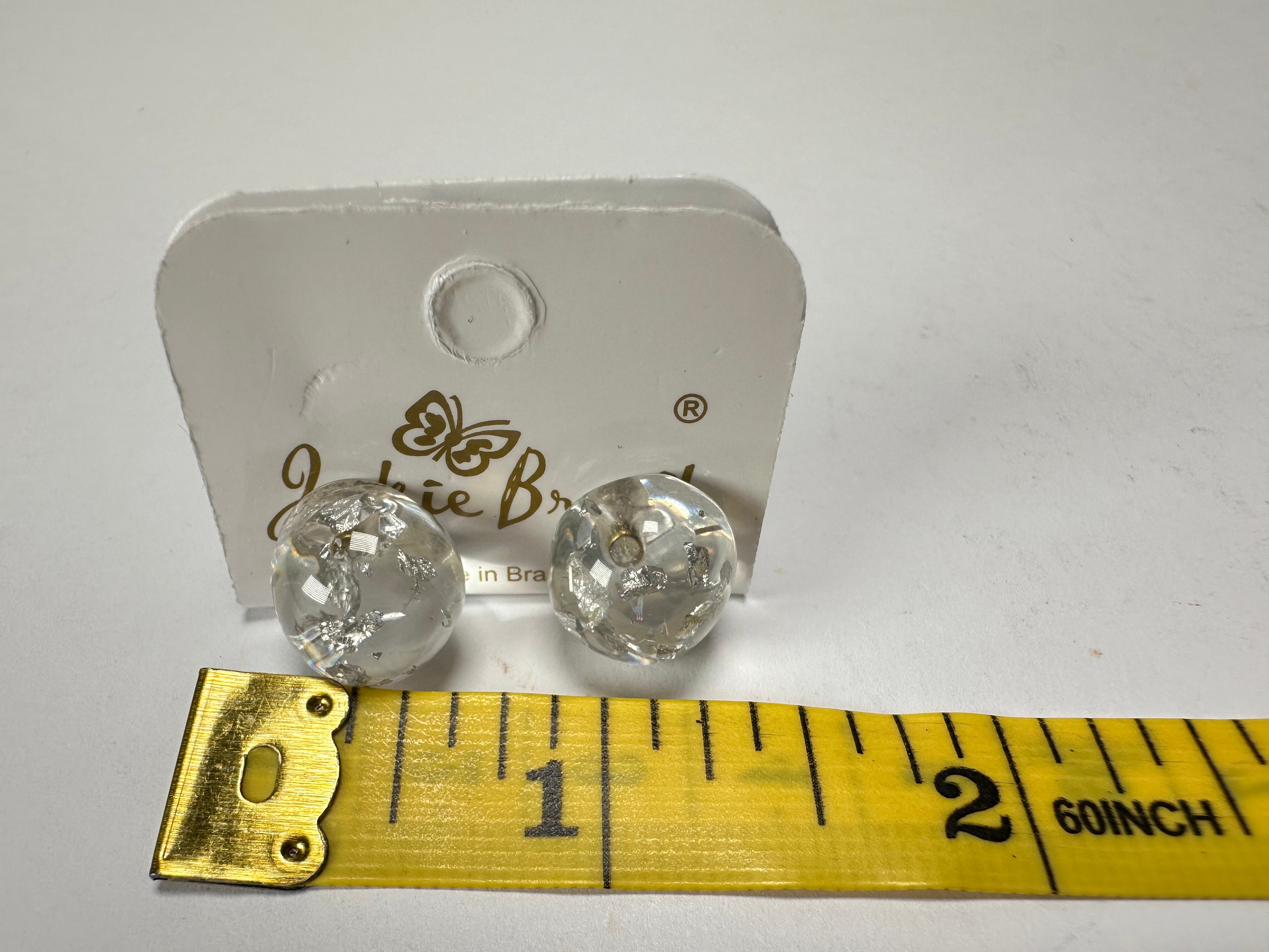 Jackie Brazil "Betty" Silver Flakes Small Ball Stud Resin Earrings ( E0095 )