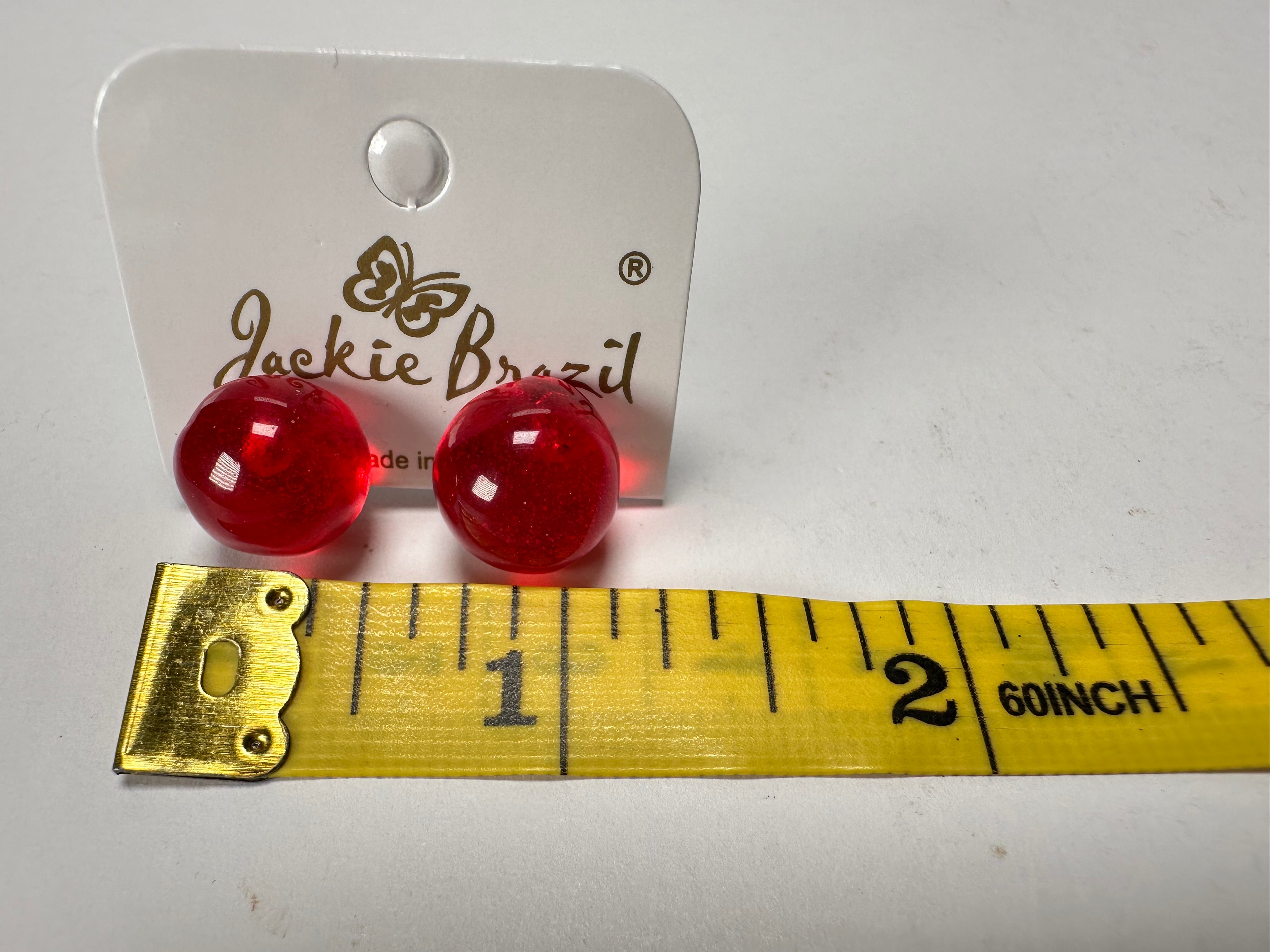 Jackie Brazil "Betty" Red Transparent Small Ball Stud Resin Earrings ( E0095 )