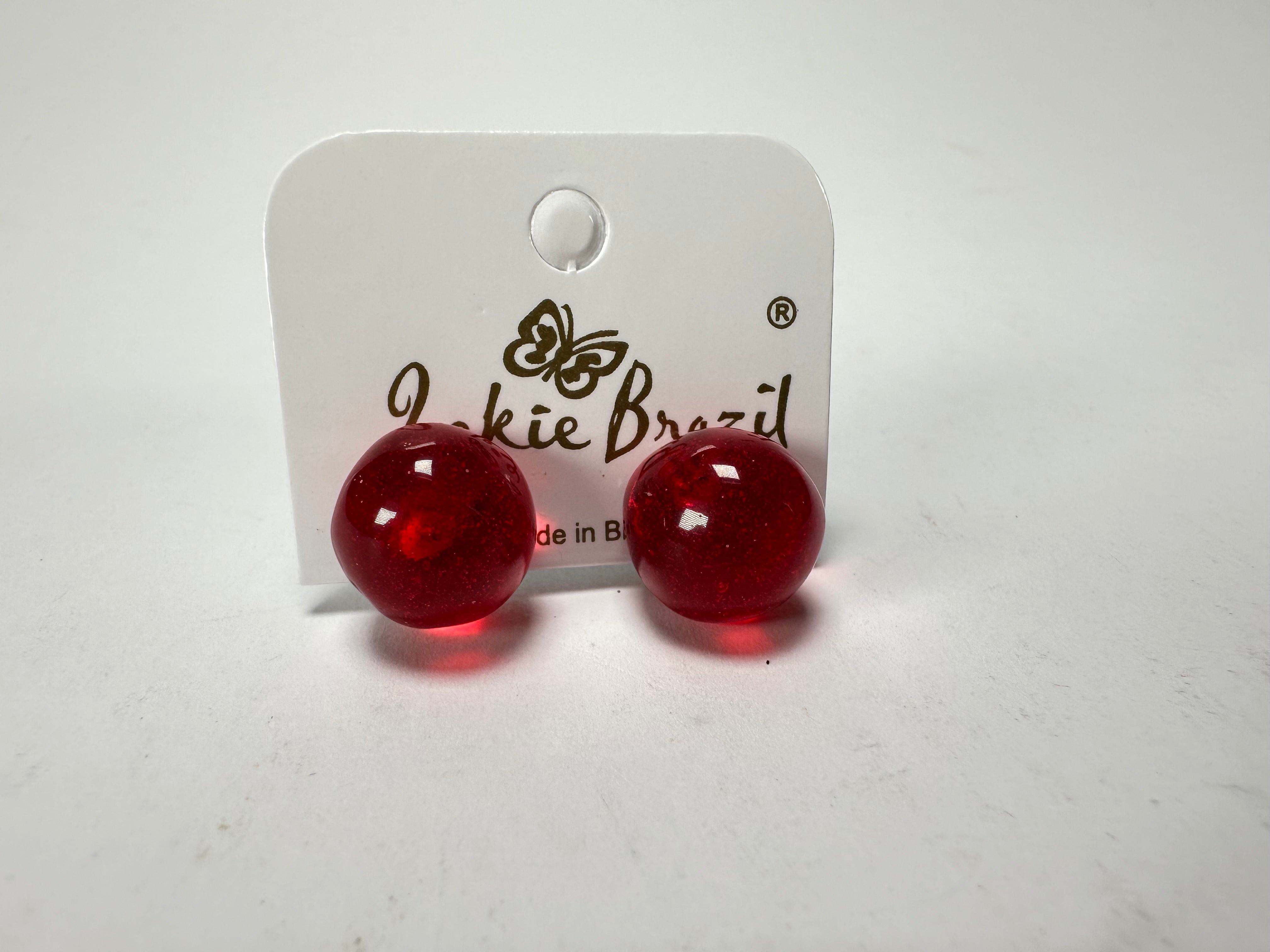 Jackie Brazil "Betty" Red Transparent Small Ball Stud Resin Earrings ( E0095 )