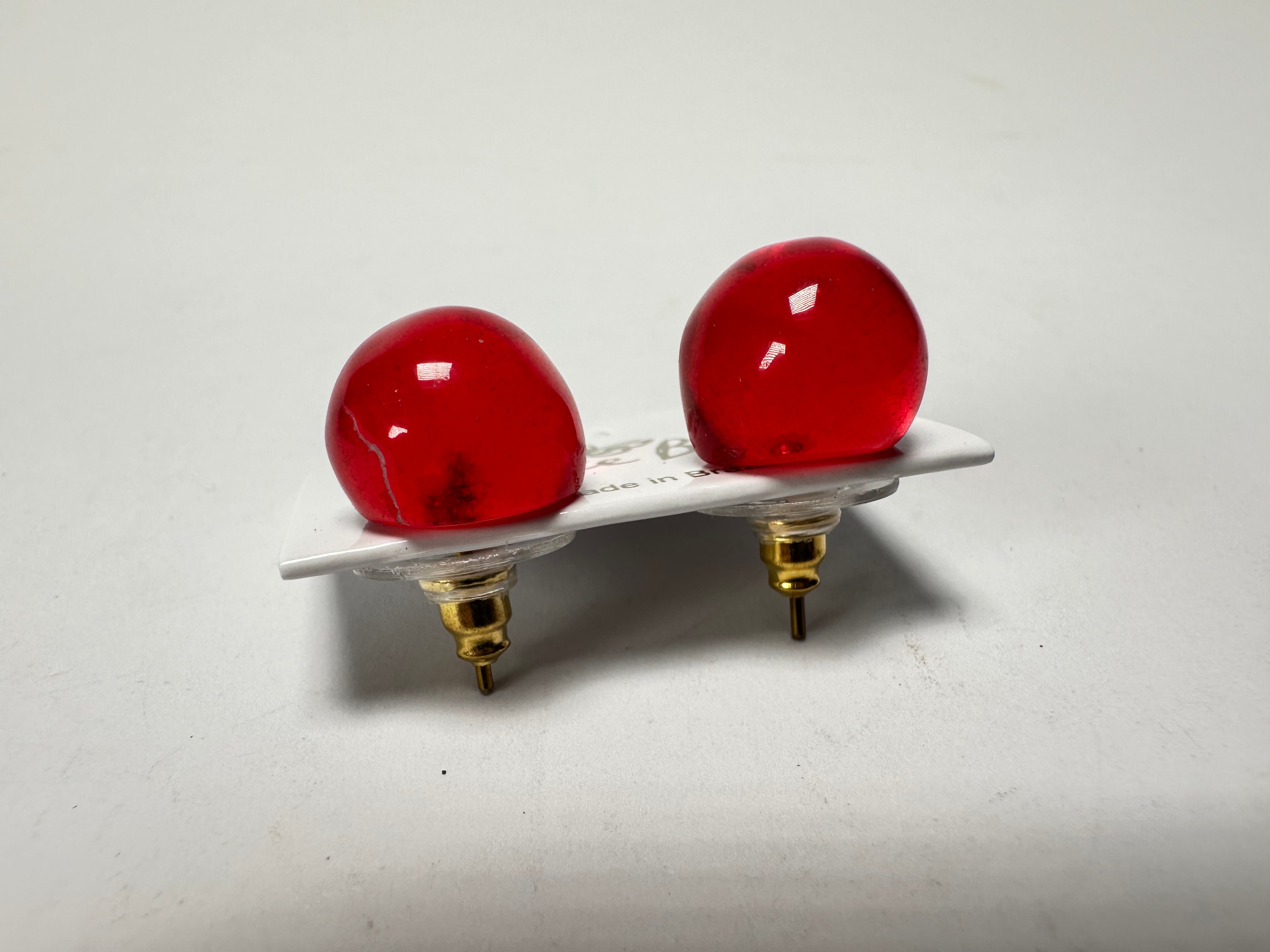 Jackie Brazil "Betty" Red Transparent Small Ball Stud Resin Earrings ( E0095 )