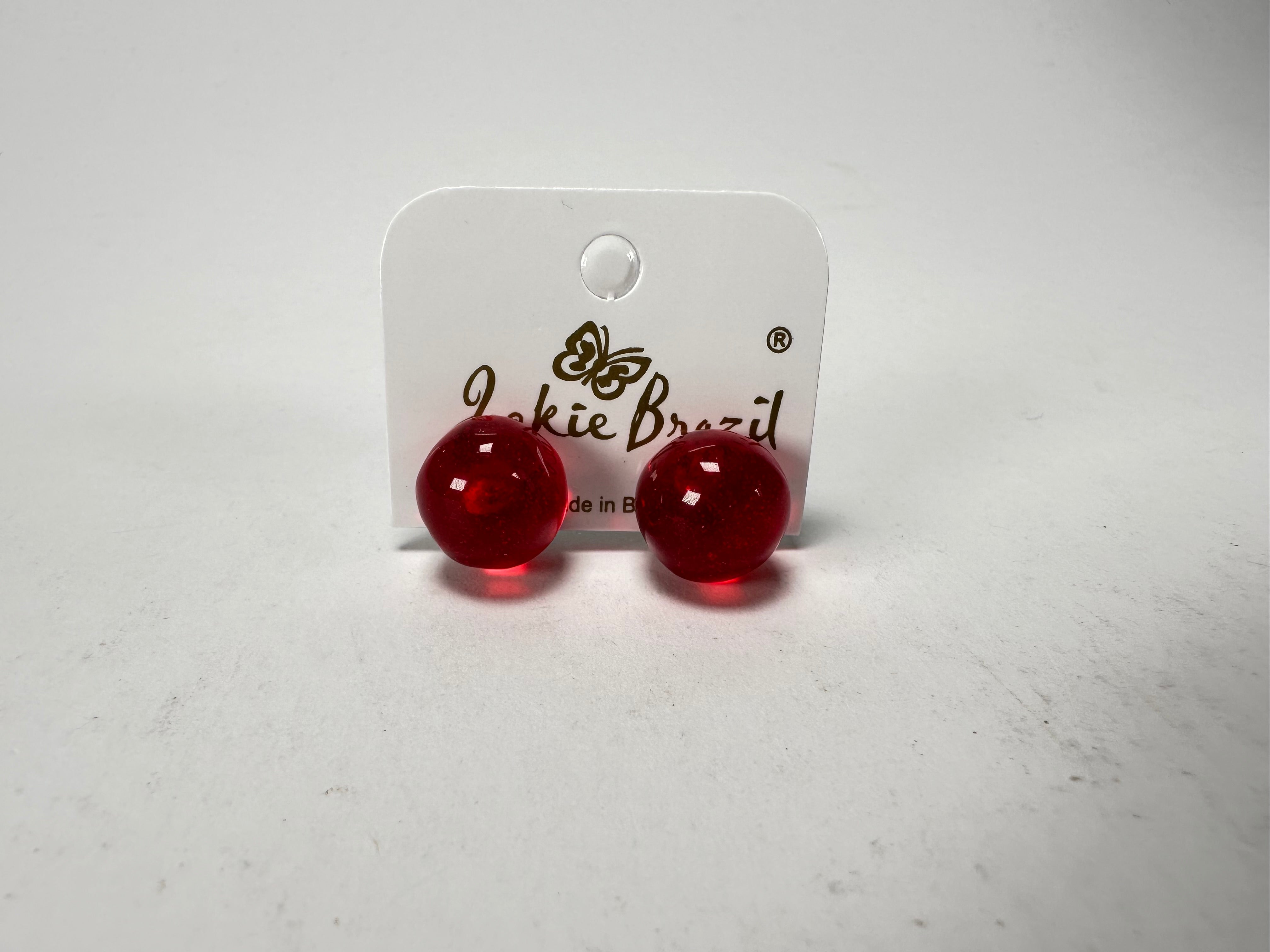 Jackie Brazil "Betty" Red Transparent Small Ball Stud Resin Earrings ( E0095 )