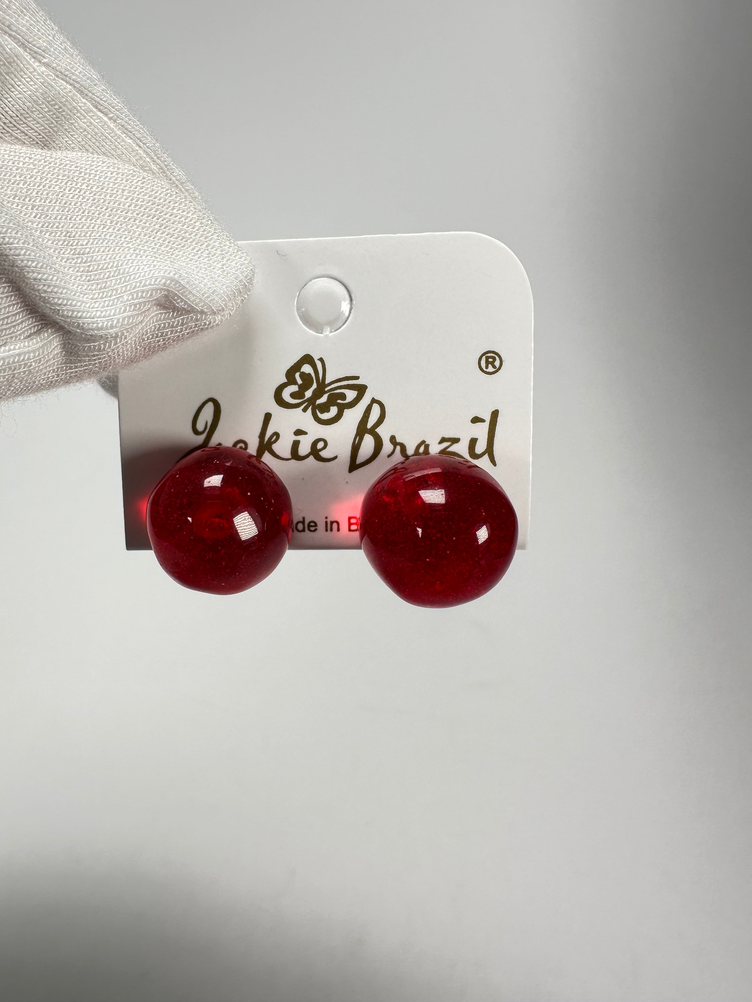 Jackie Brazil "Betty" Red Transparent Small Ball Stud Resin Earrings ( E0095 )