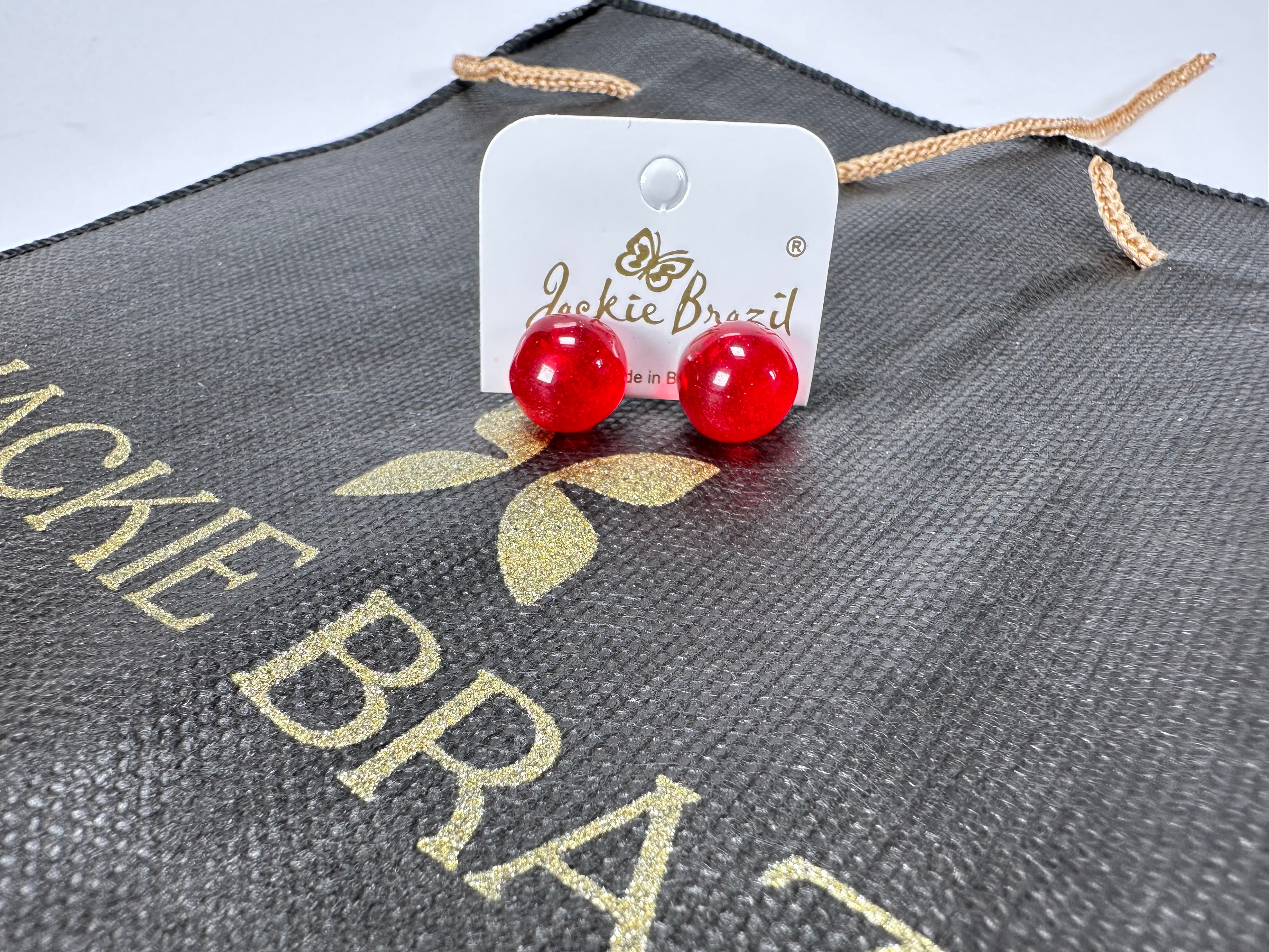 Jackie Brazil "Betty" Red Transparent Small Ball Stud Resin Earrings ( E0095 )