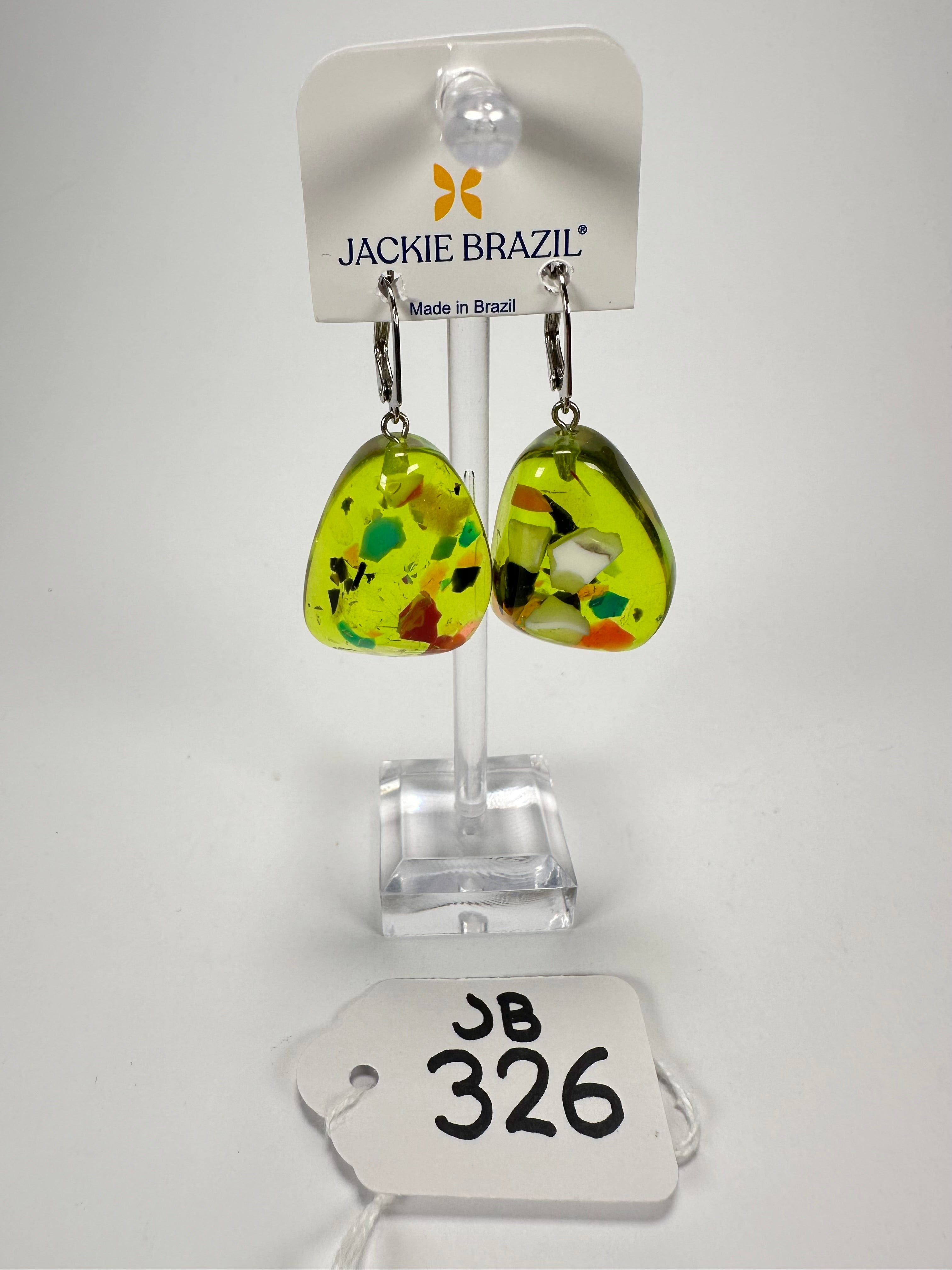 Jackie Brazil "Diamond" Light Green Mix Flinstone on Hook Resin Earrings ( E0700 )