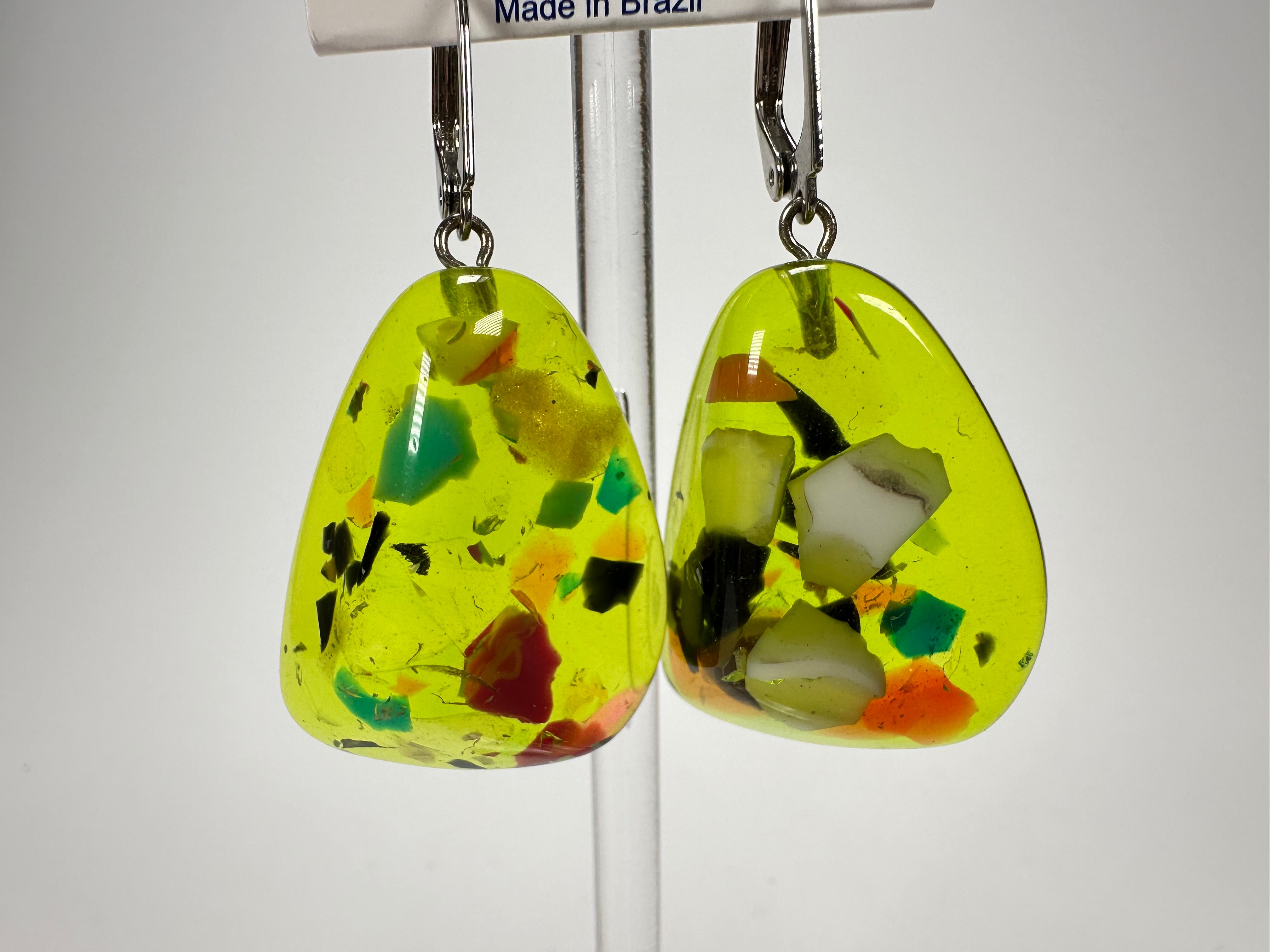 Jackie Brazil "Diamond" Light Green Mix Flinstone on Hook Resin Earrings ( E0700 )