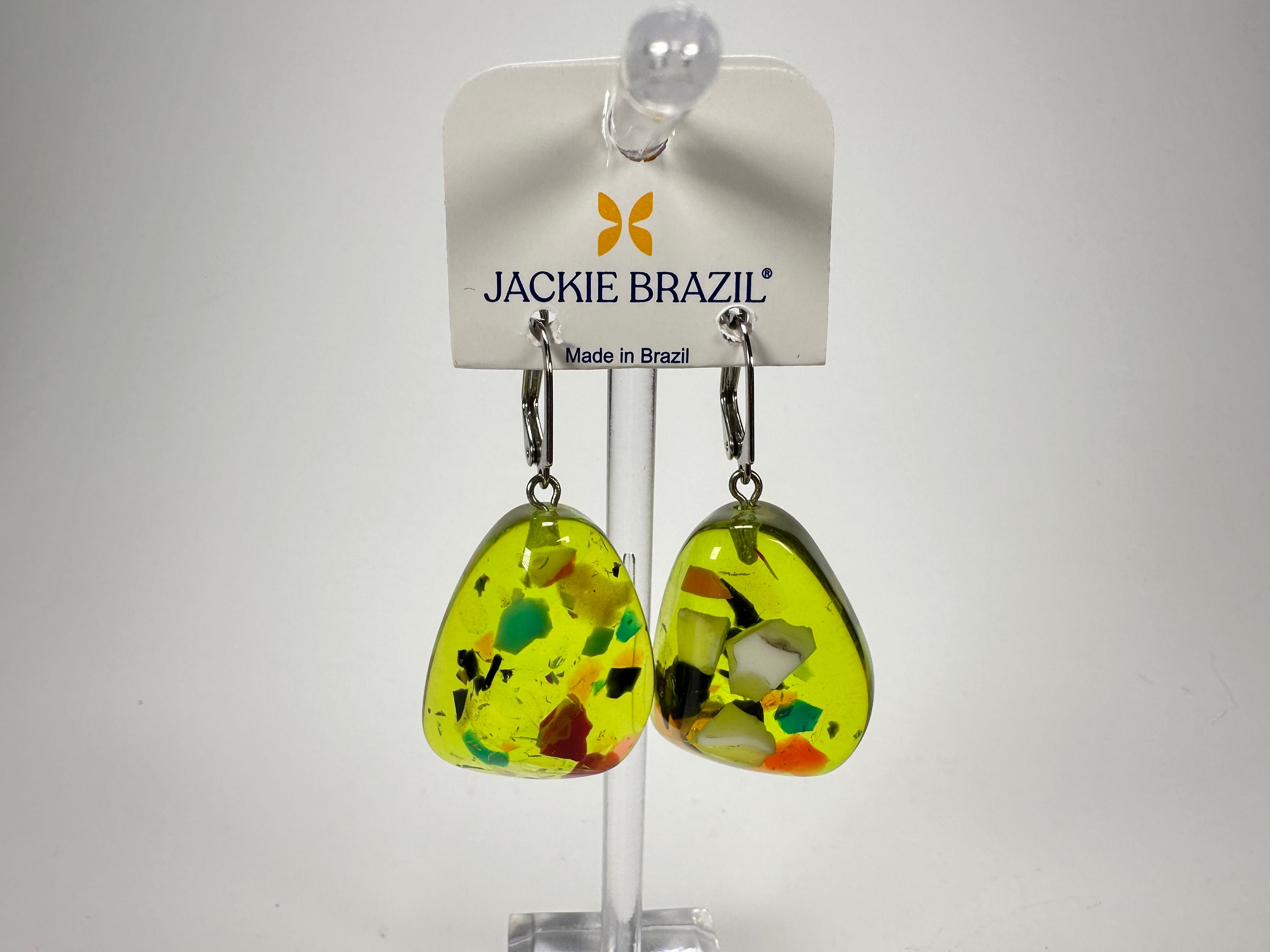 Jackie Brazil "Diamond" Light Green Mix Flinstone on Hook Resin Earrings ( E0700 )