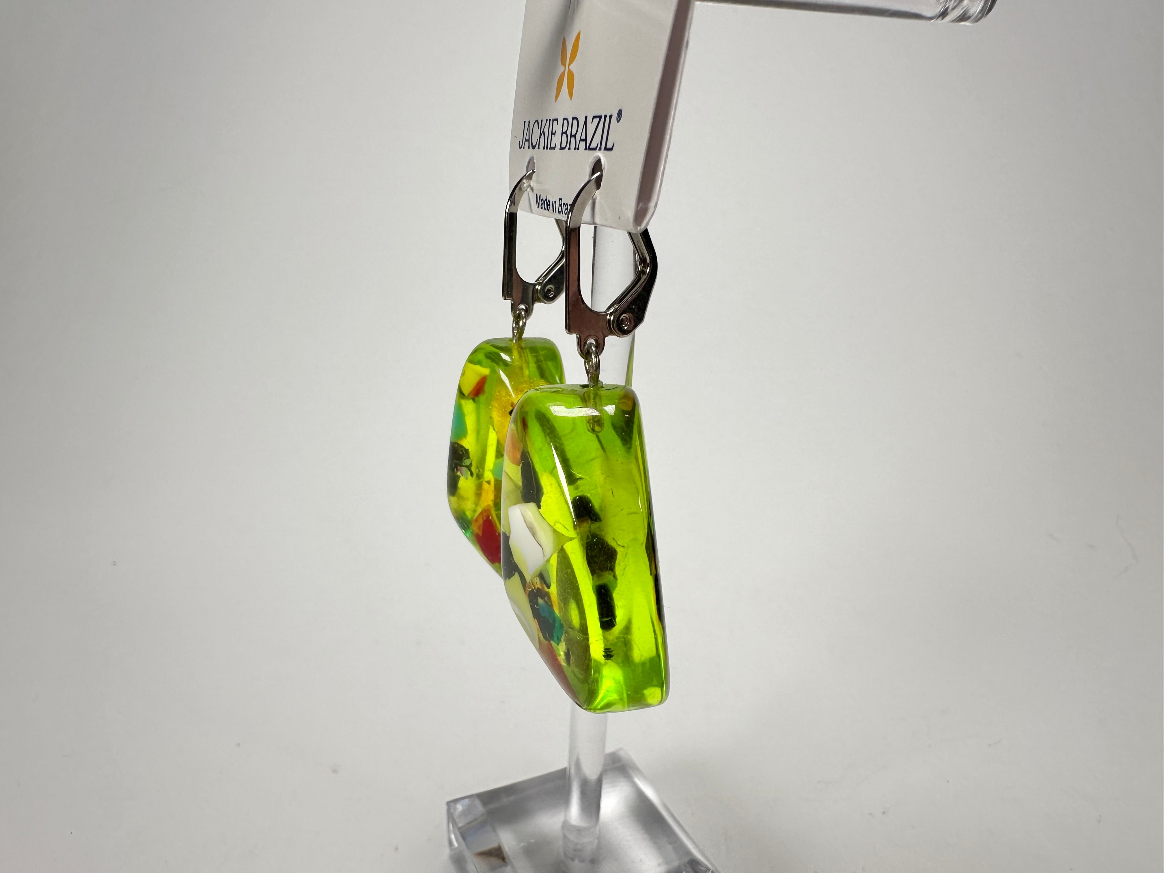 Jackie Brazil "Diamond" Light Green Mix Flinstone on Hook Resin Earrings ( E0700 )