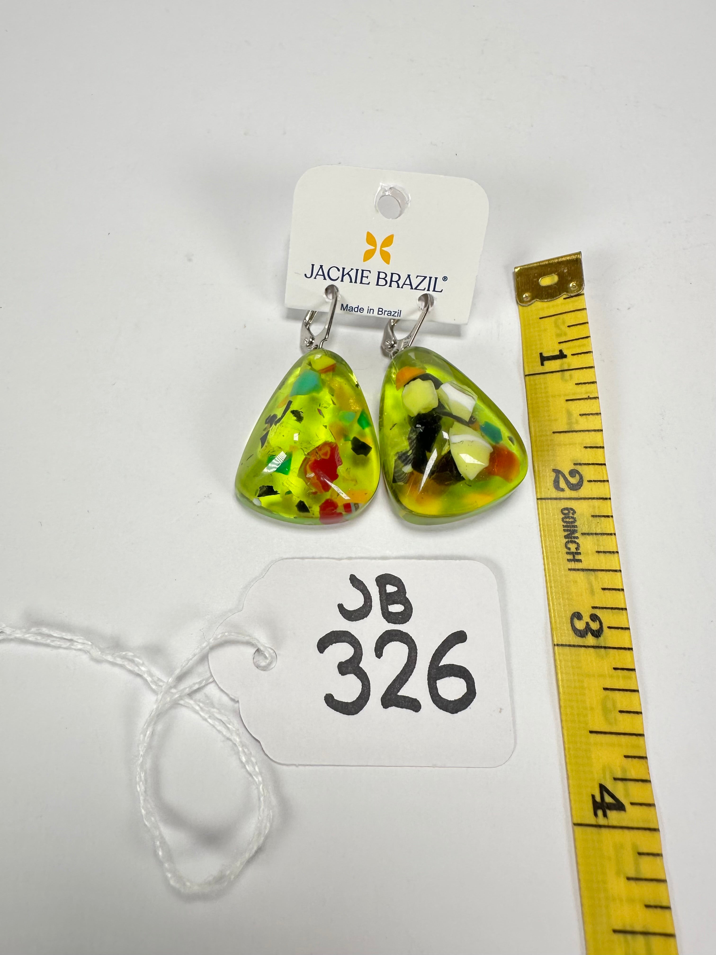 Jackie Brazil "Diamond" Light Green Mix Flinstone on Hook Resin Earrings ( E0700 )