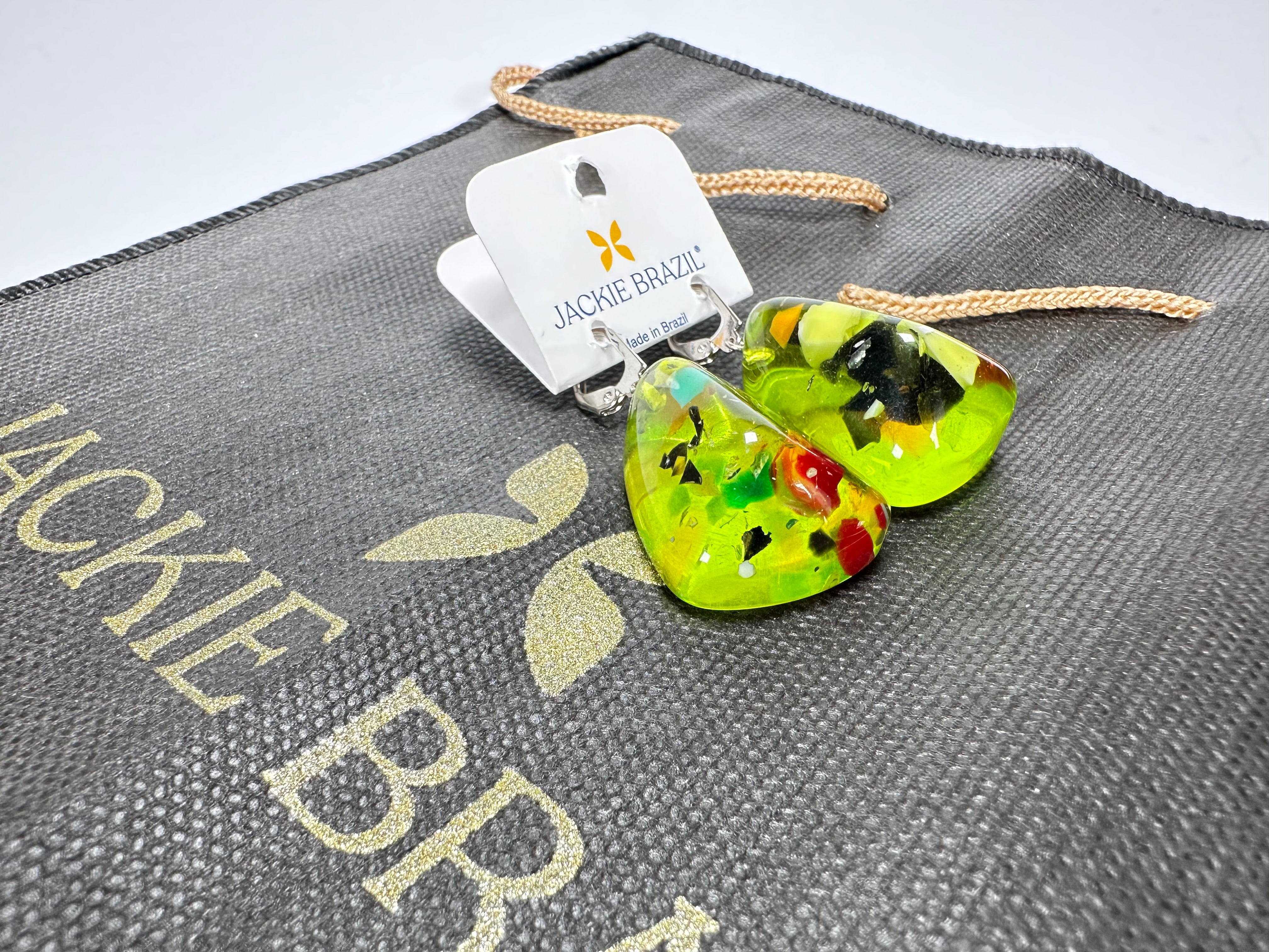 Jackie Brazil "Diamond" Light Green Mix Flinstone on Hook Resin Earrings ( E0700 )