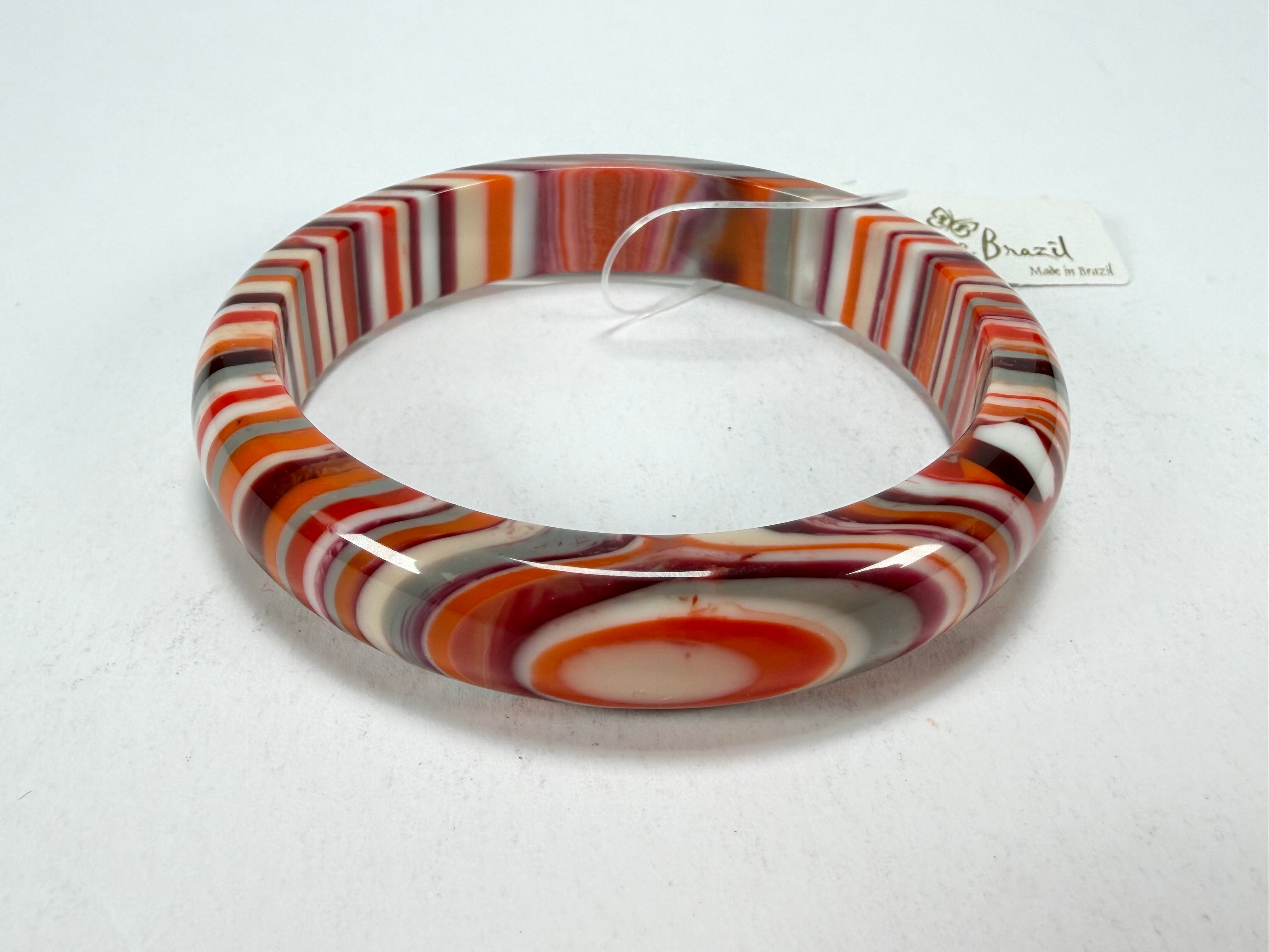 Jackie Brazil "Thin Cat Eye" Liquorice Allsorts with Cat Eye Orange Mix 1.3cm Resin Bangle ( B1151 )