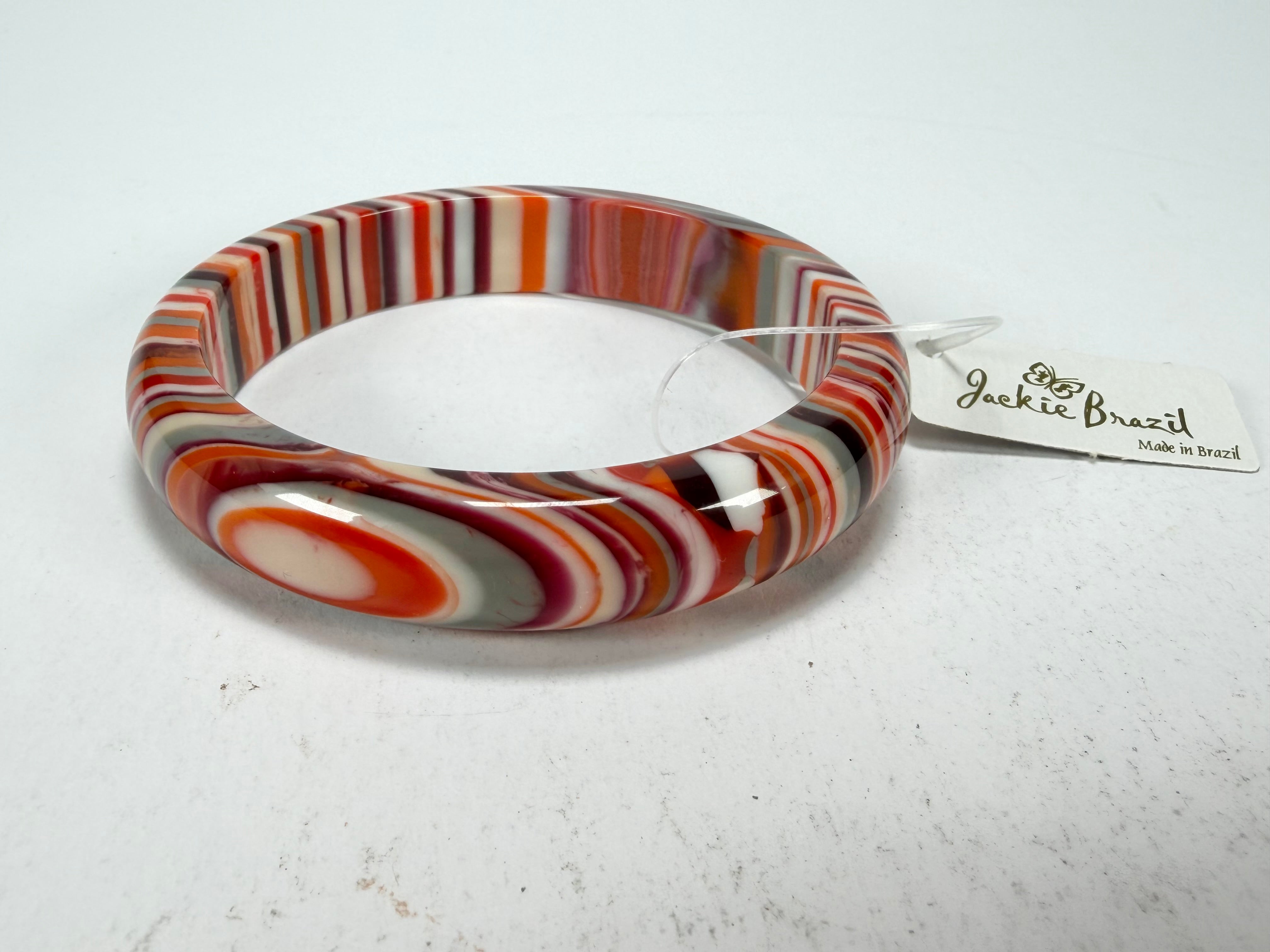 Jackie Brazil "Thin Cat Eye" Liquorice Allsorts with Cat Eye Orange Mix 1.3cm Resin Bangle ( B1151 )
