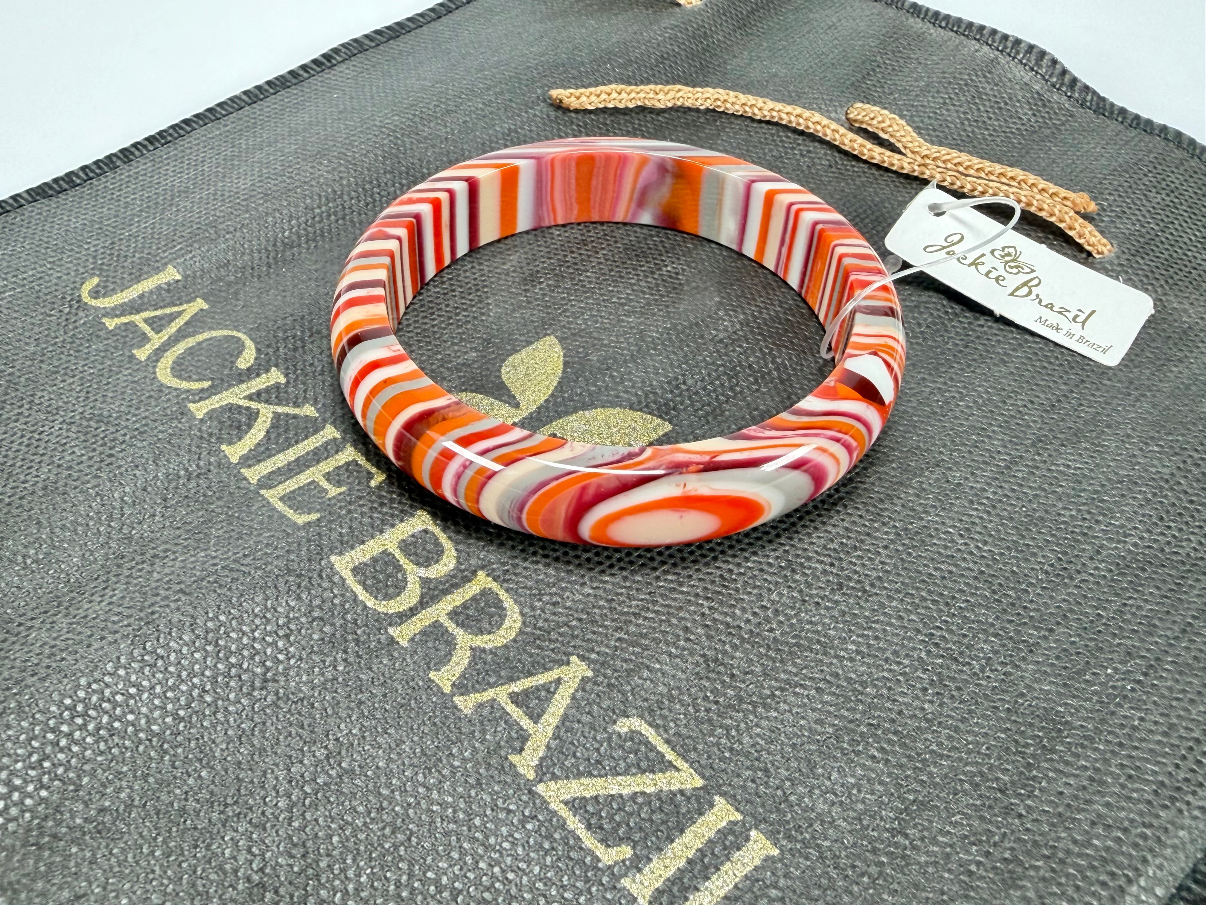 Jackie Brazil "Thin Cat Eye" Liquorice Allsorts with Cat Eye Orange Mix 1.3cm Resin Bangle ( B1151 )