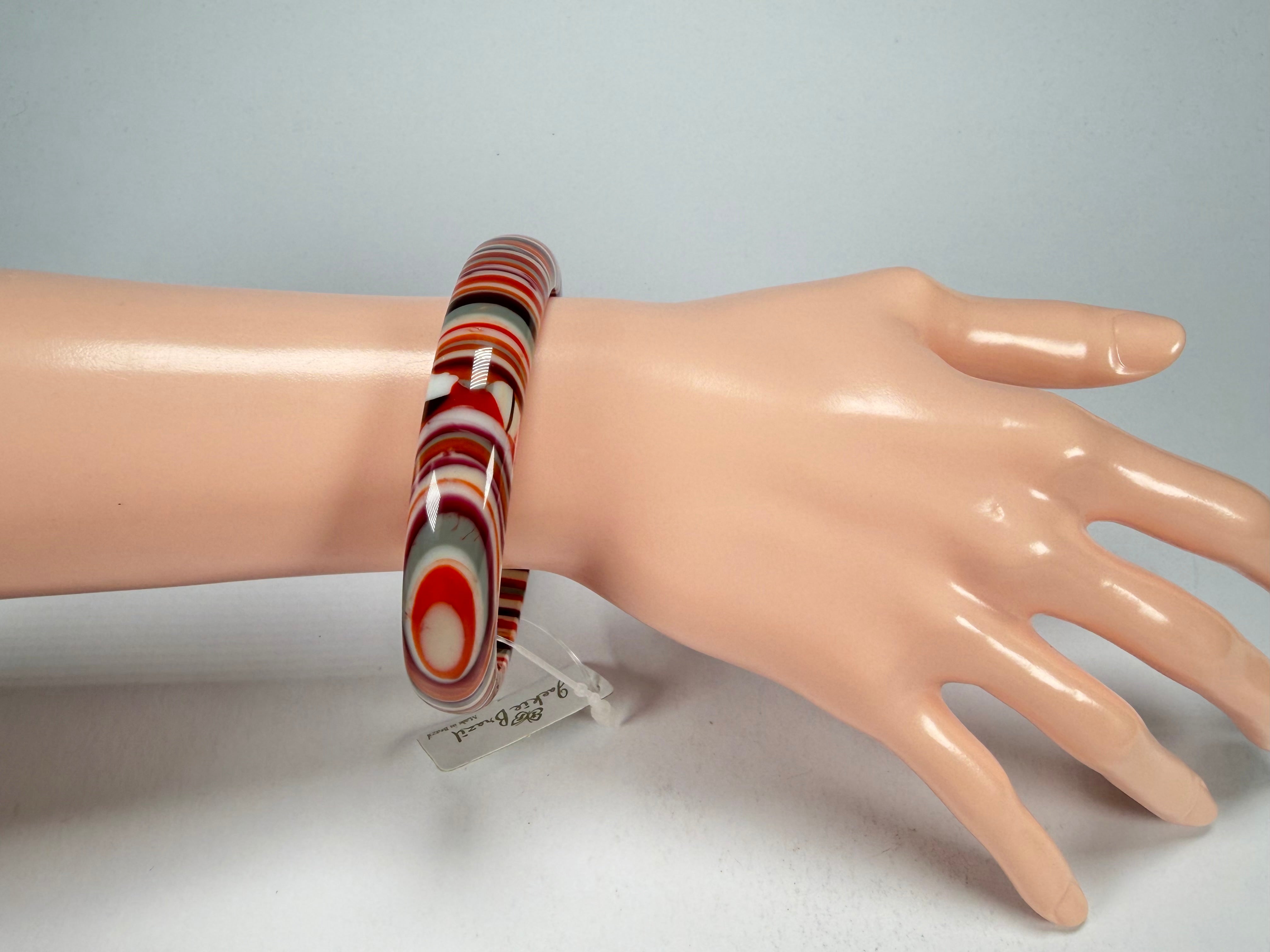 Jackie Brazil "Thin Cat Eye" Liquorice Allsorts with Cat Eye Orange Mix 1.3cm Resin Bangle ( B1151 )