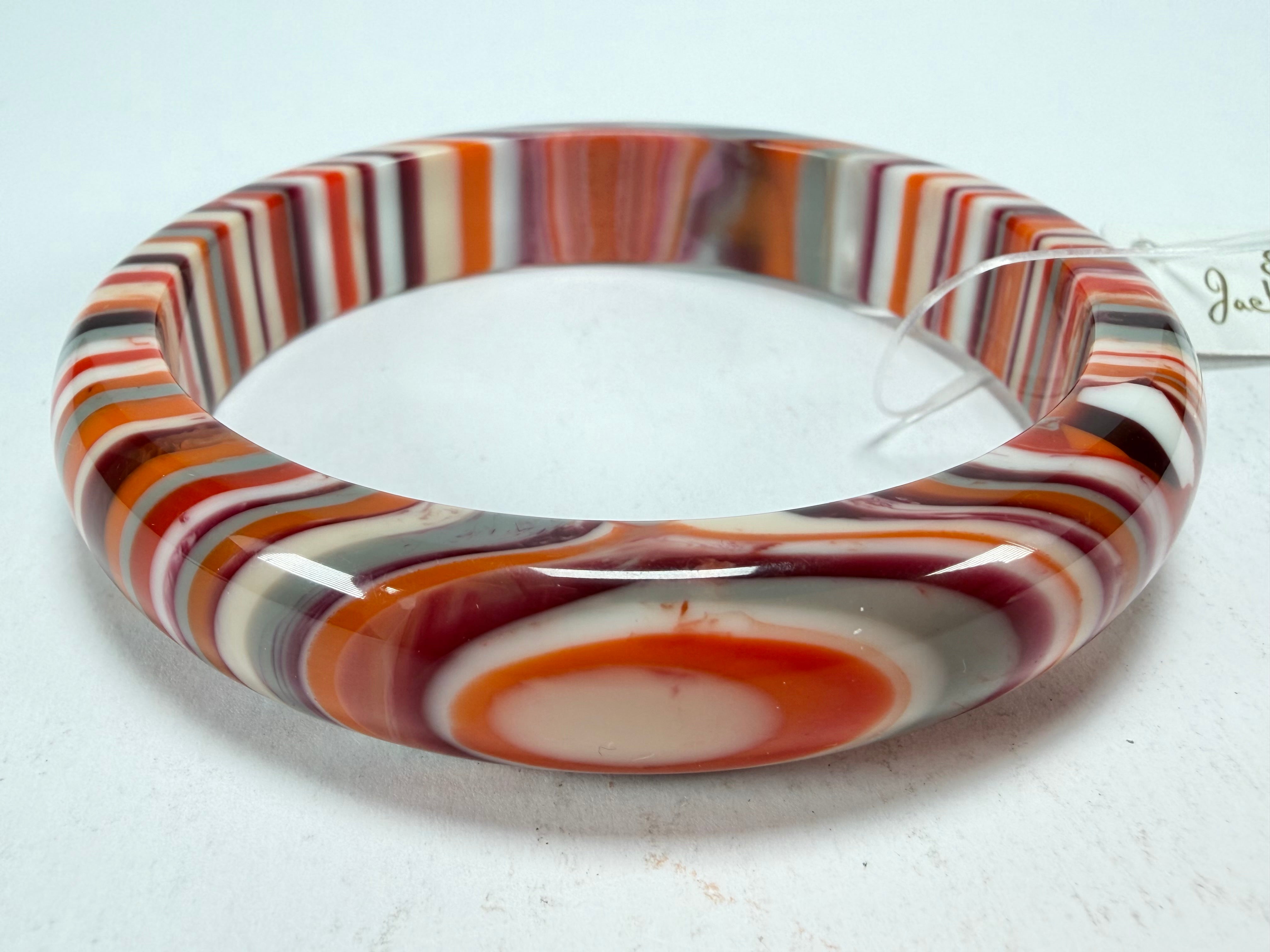 Jackie Brazil "Thin Cat Eye" Liquorice Allsorts with Cat Eye Orange Mix 1.3cm Resin Bangle ( B1151 )