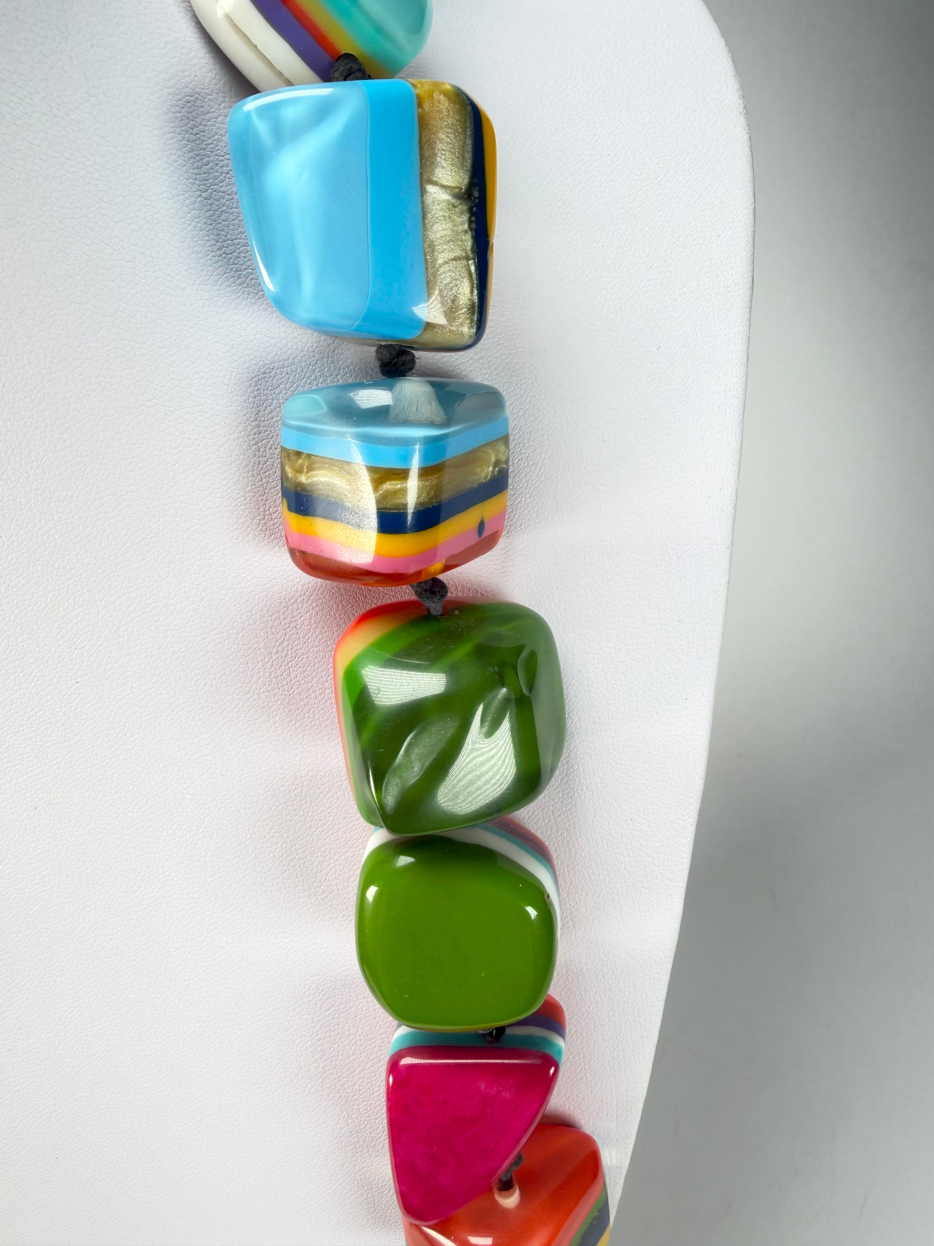 Jackie Brazil "Mix Colours" Large Stones Long 75cm Resin Necklace ( N0425 )